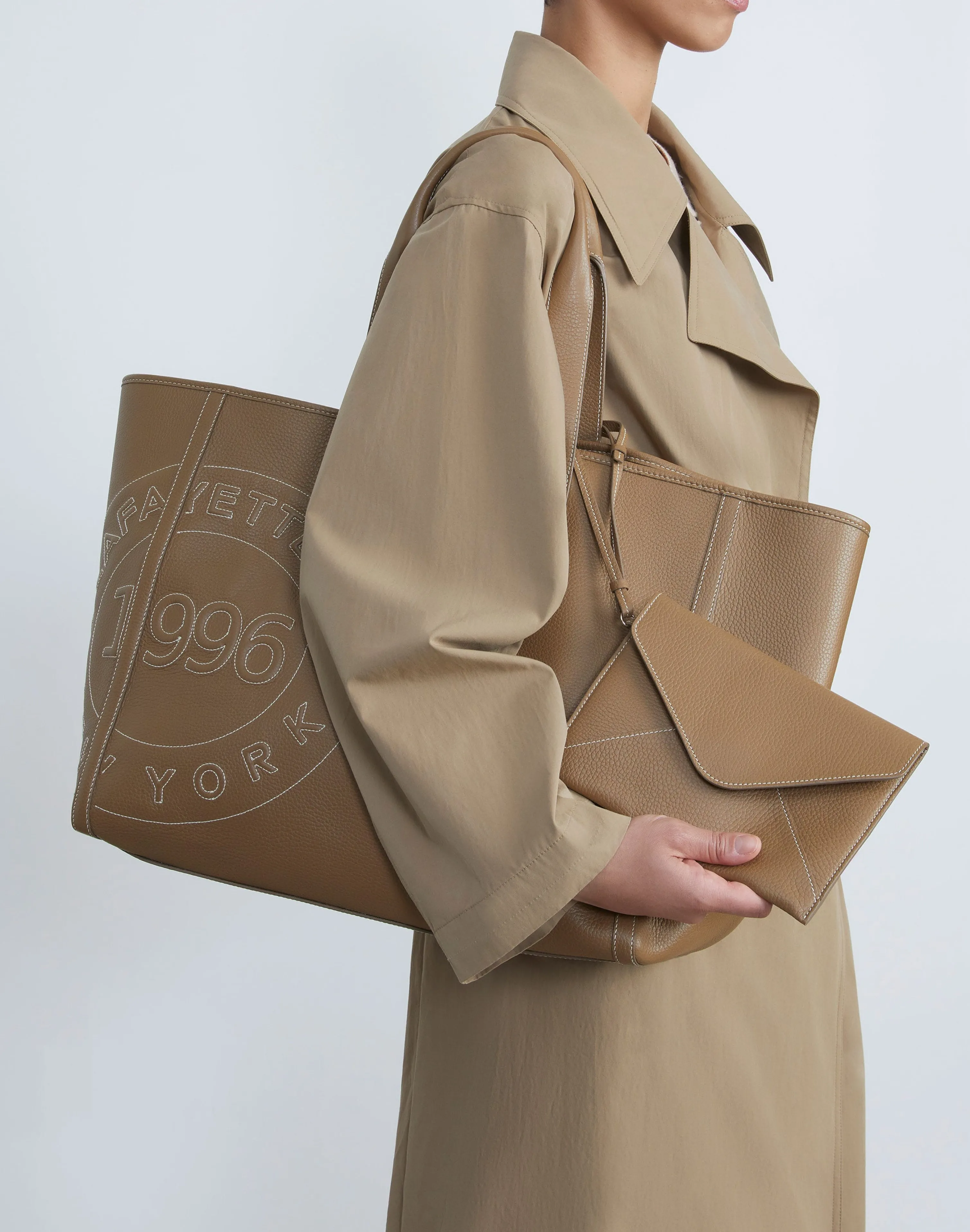 Grained Calfskin Leather Postmark L Tote