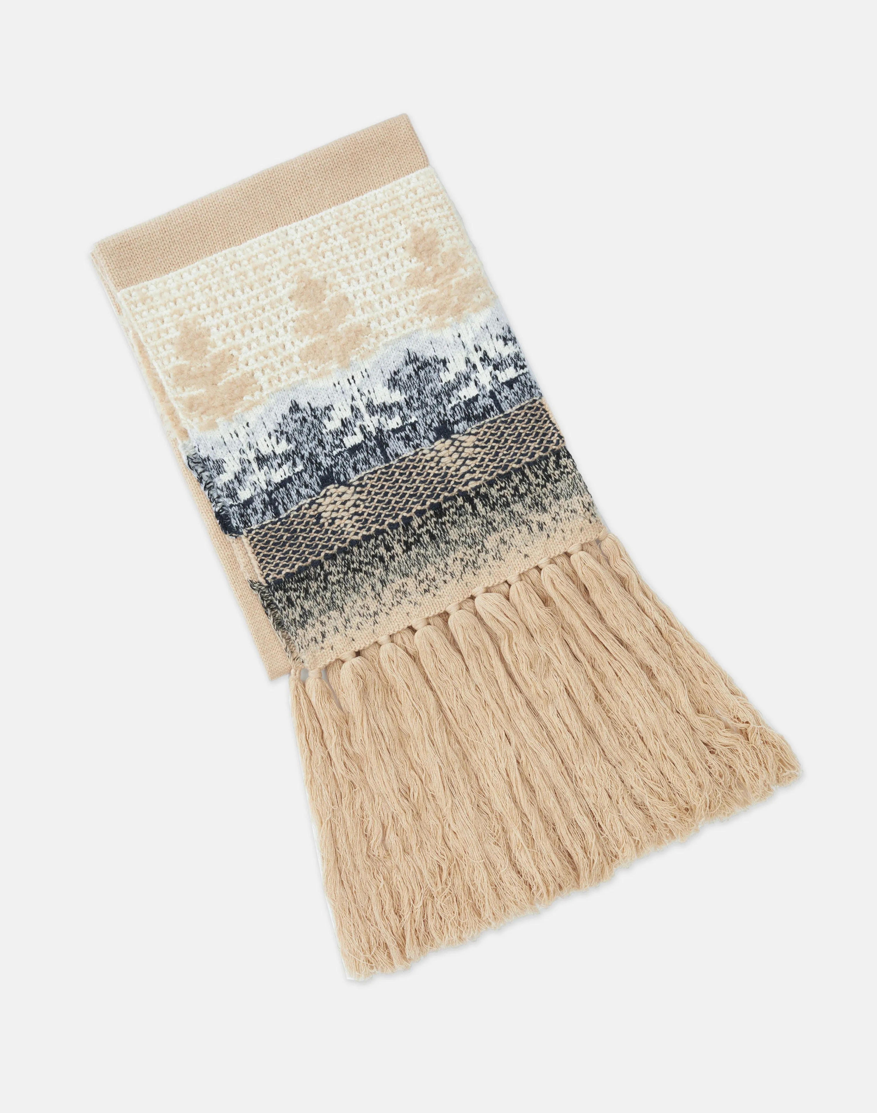 Fair Isle Jacquard Cashmere-Silk Fringed Scarf
