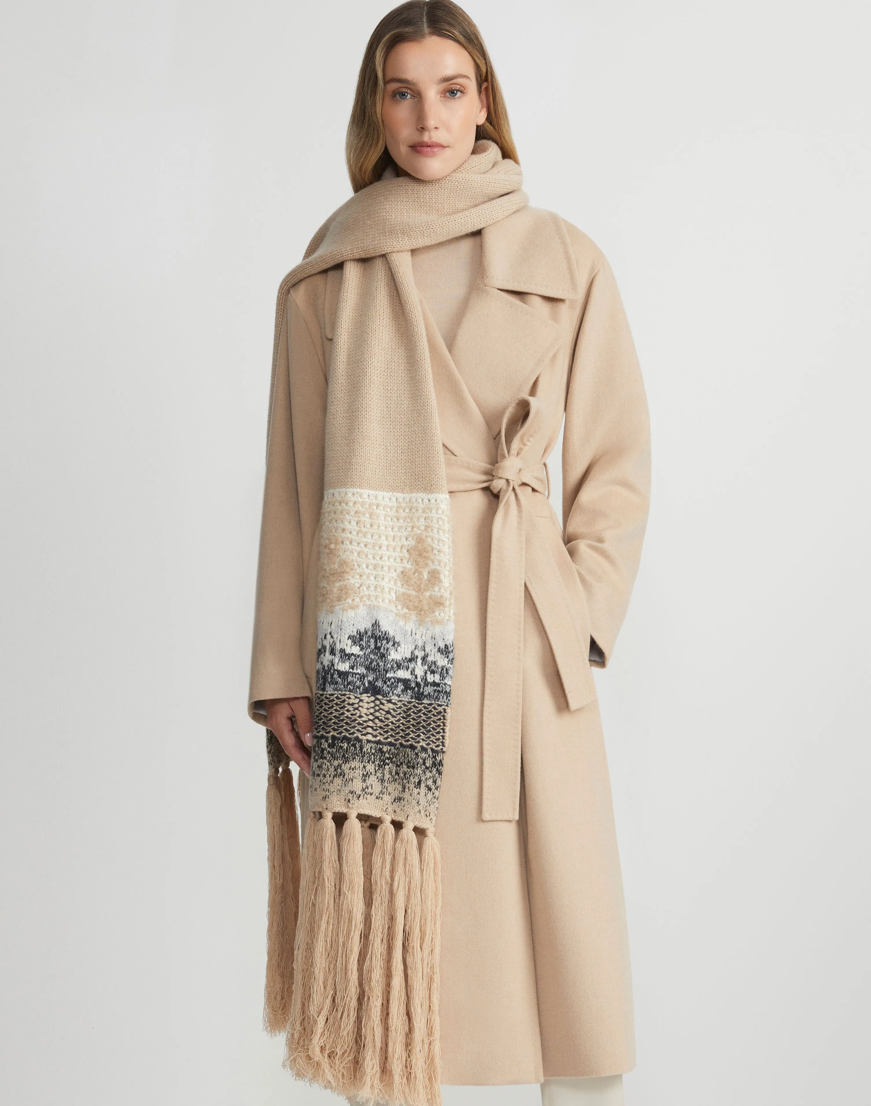 Fair Isle Jacquard Cashmere-Silk Fringed Scarf