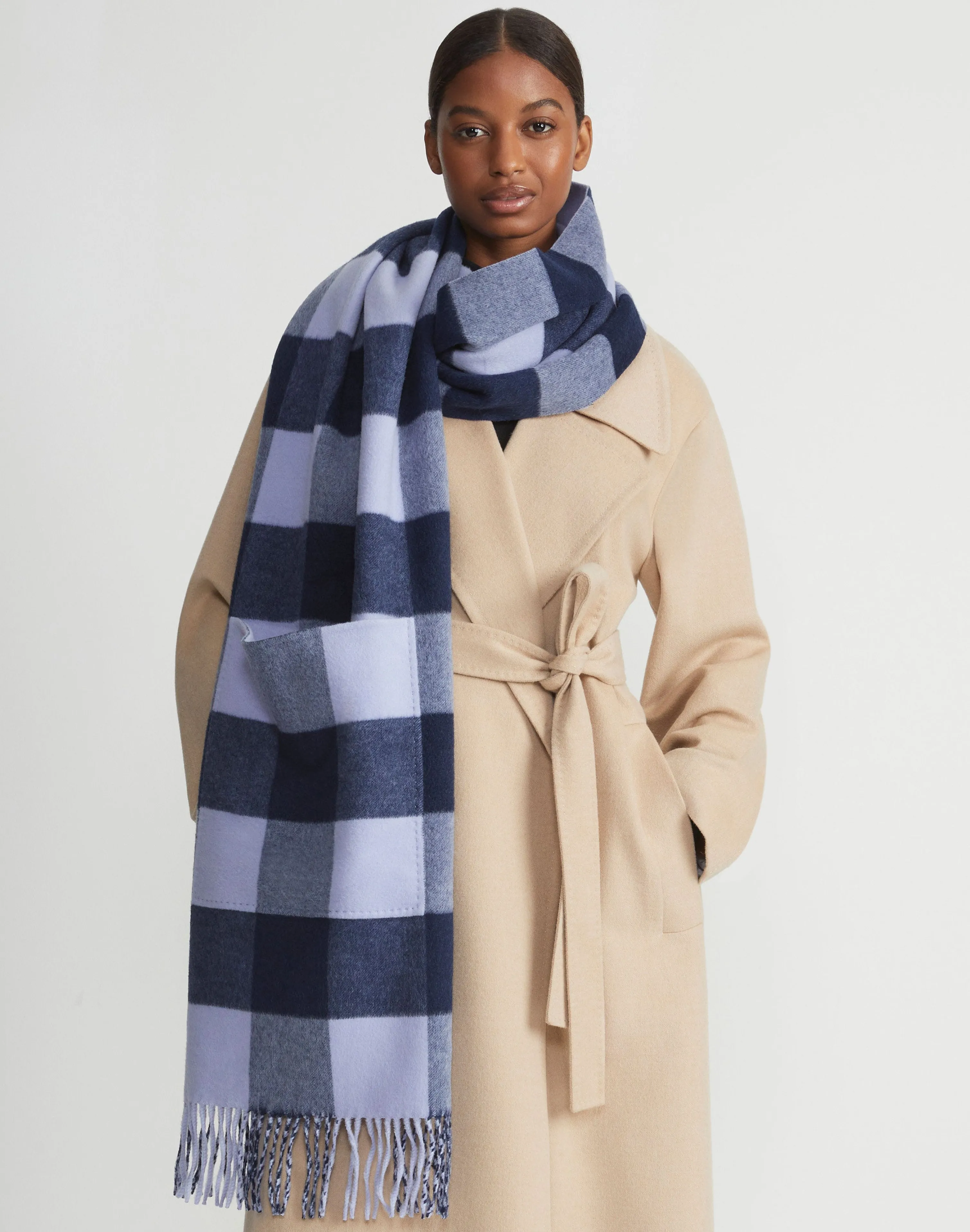 Gingham Wool-Cashmere Double Face Reversible Pocket Shawl