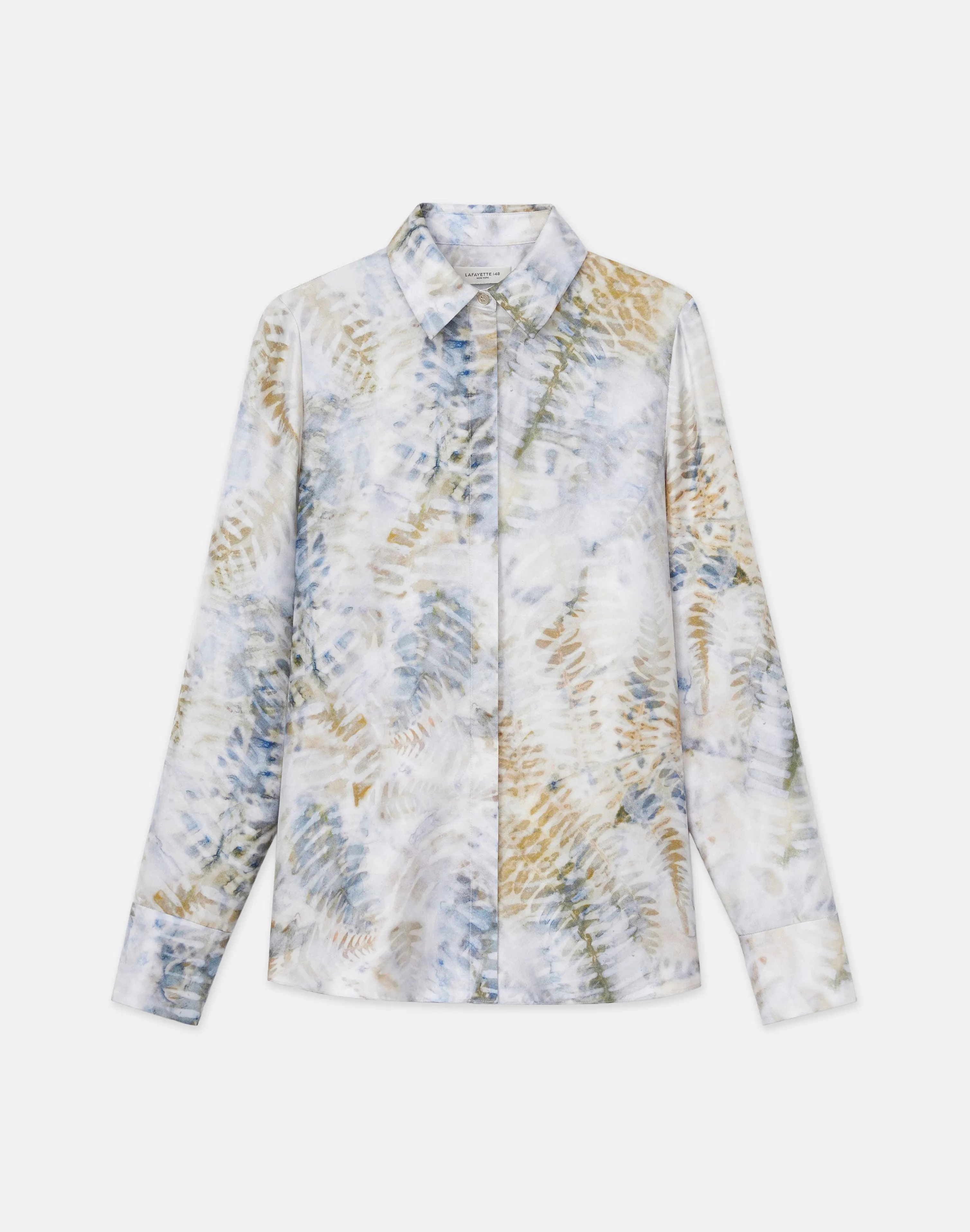 Eco Fern Print Silk Twill Buttoned Blouse