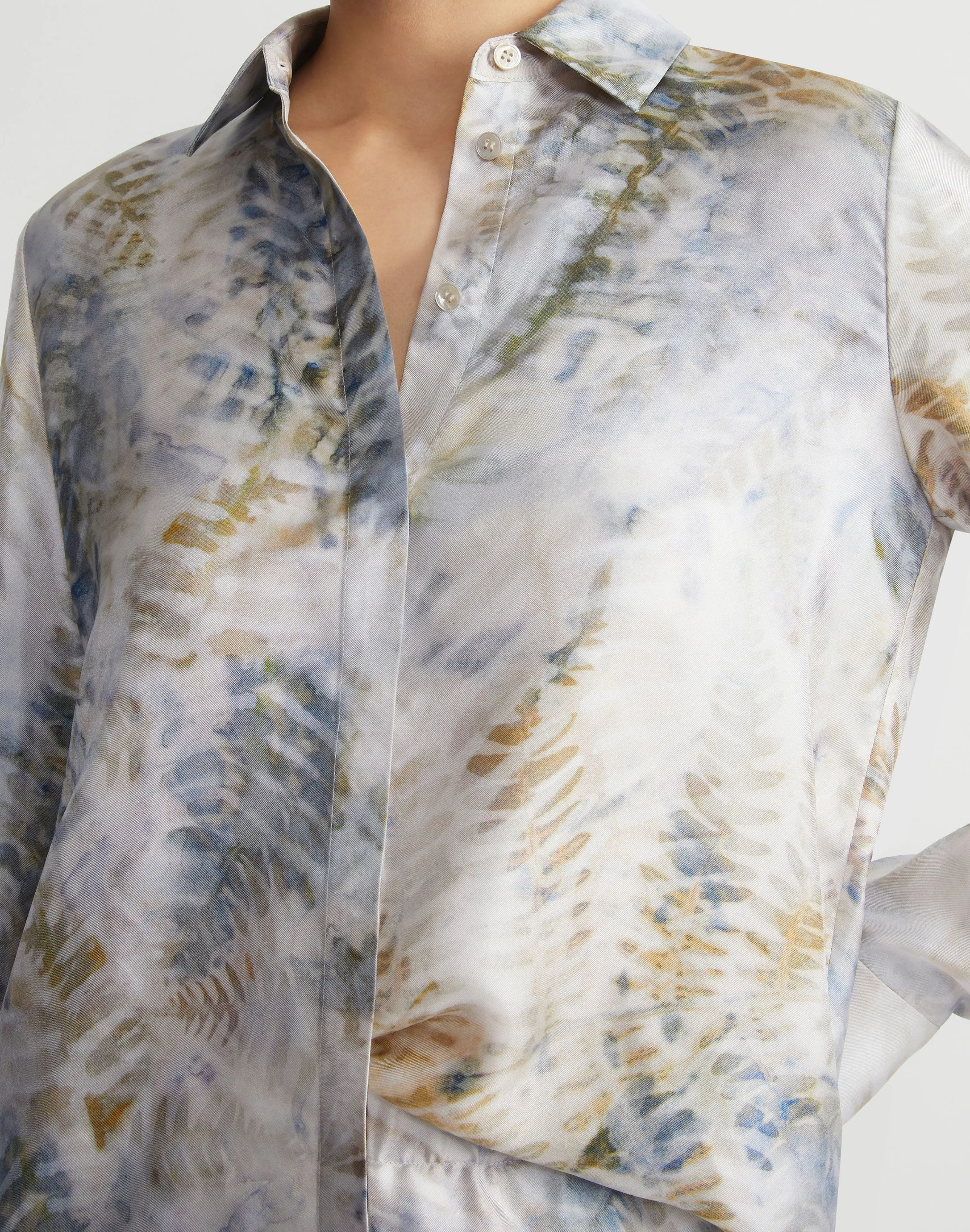 Eco Fern Print Silk Twill Buttoned Blouse