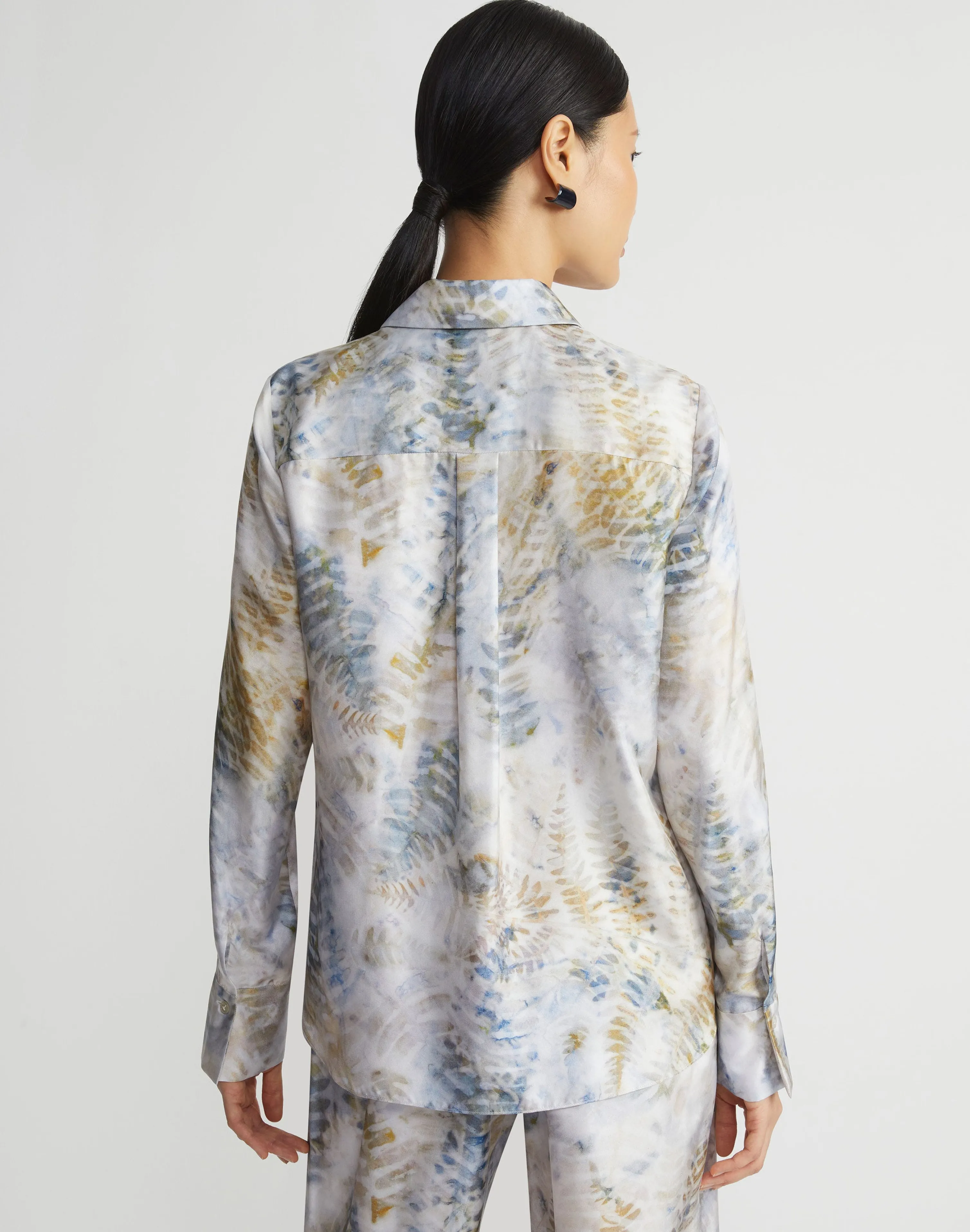 Eco Fern Print Silk Twill Buttoned Blouse