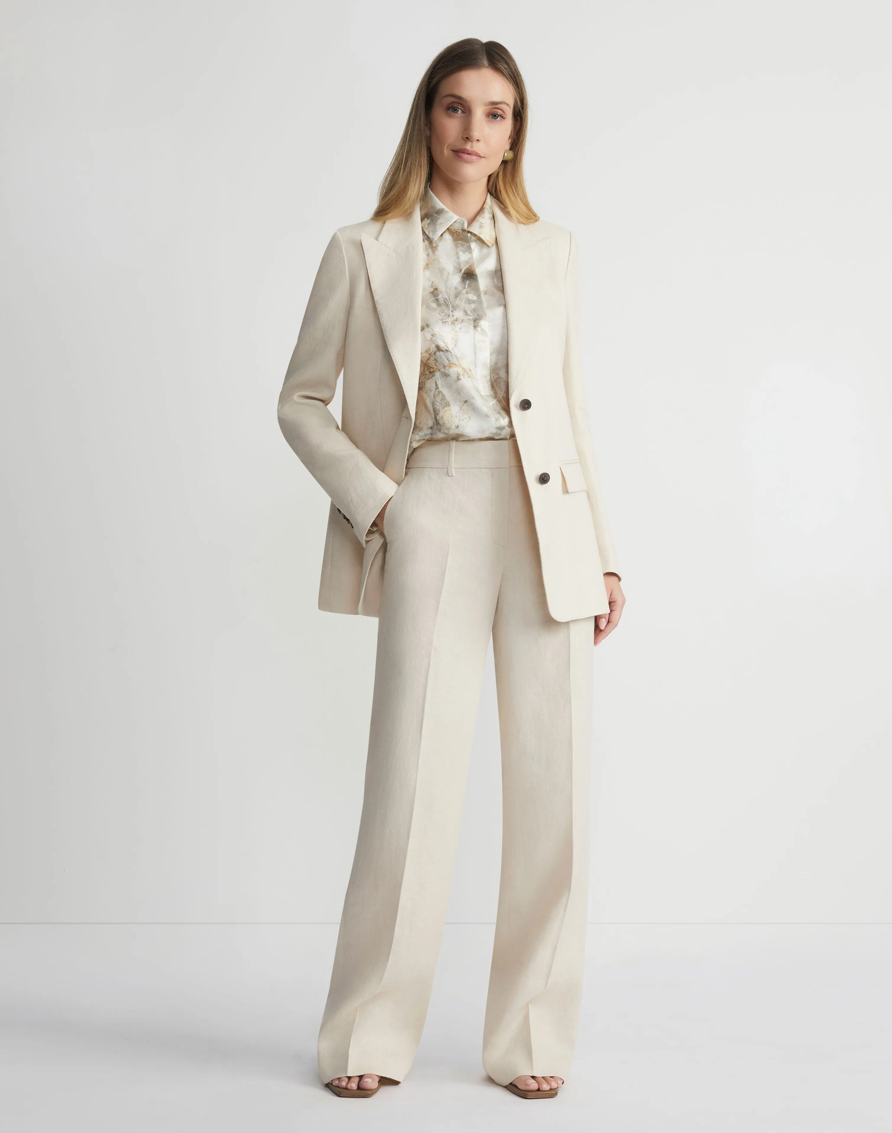 Eco Leaves Print Silk Twill Buttoned Blouse