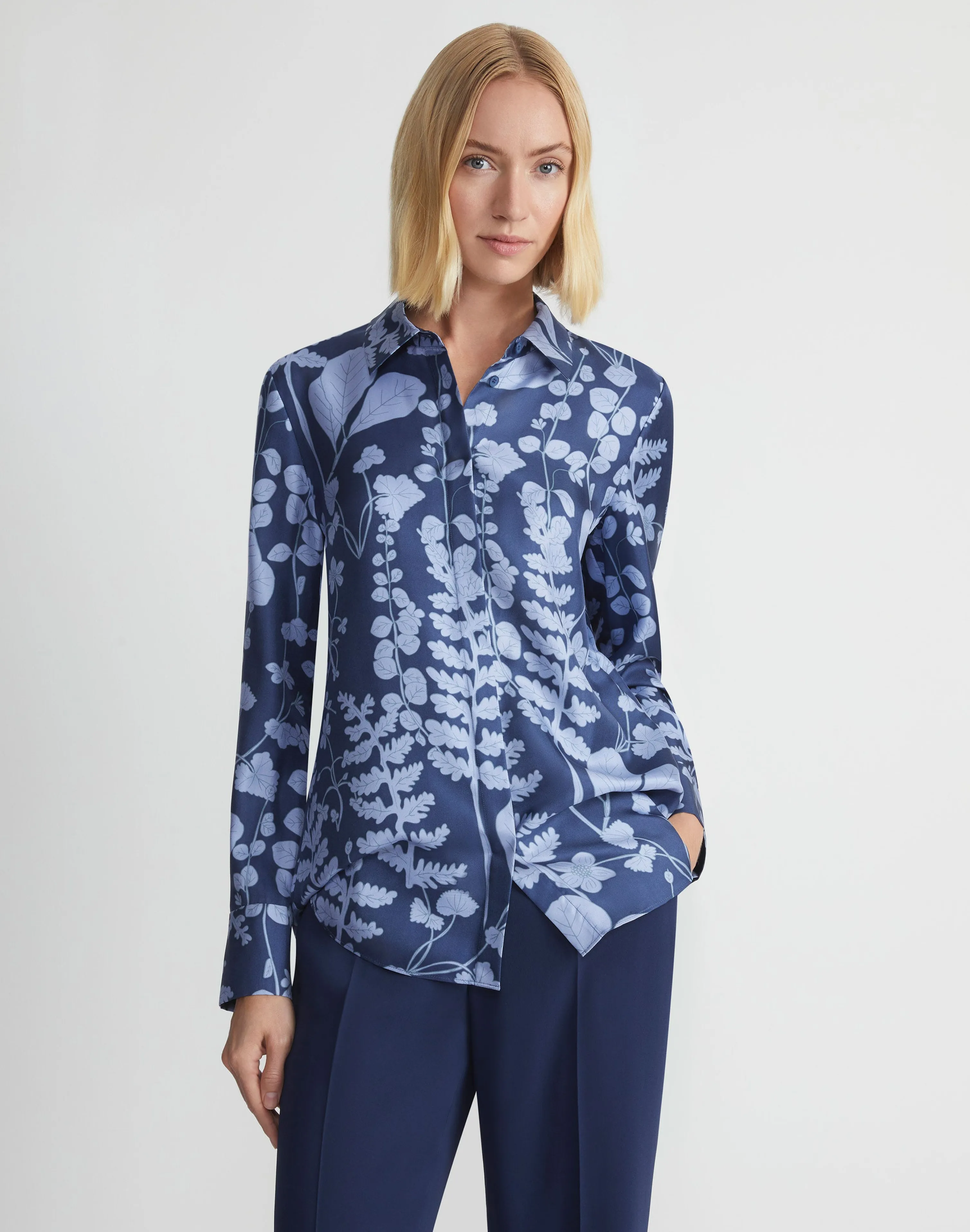 Flora Print Silk Twill Buttoned Blouse