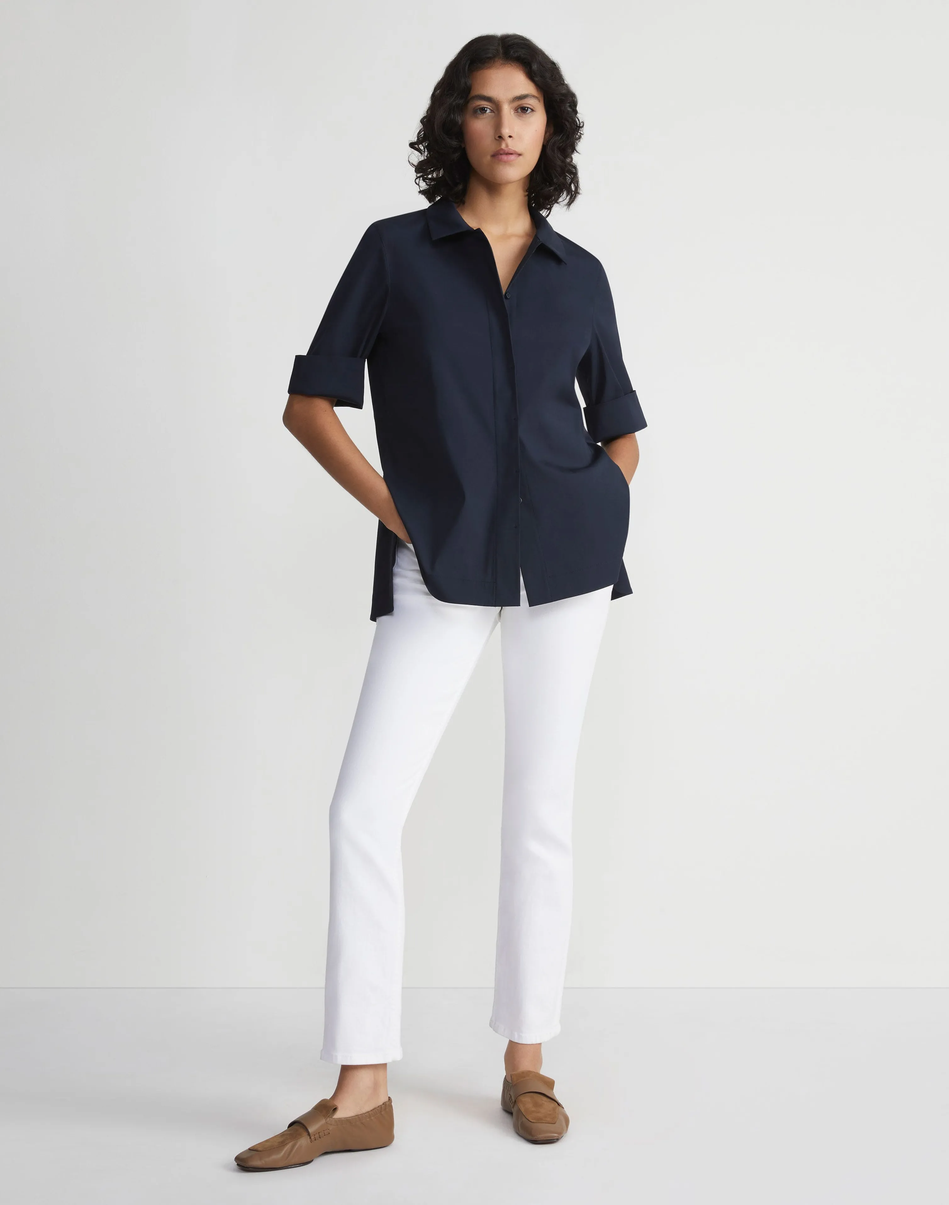Stretch Cotton Peplum Shirt