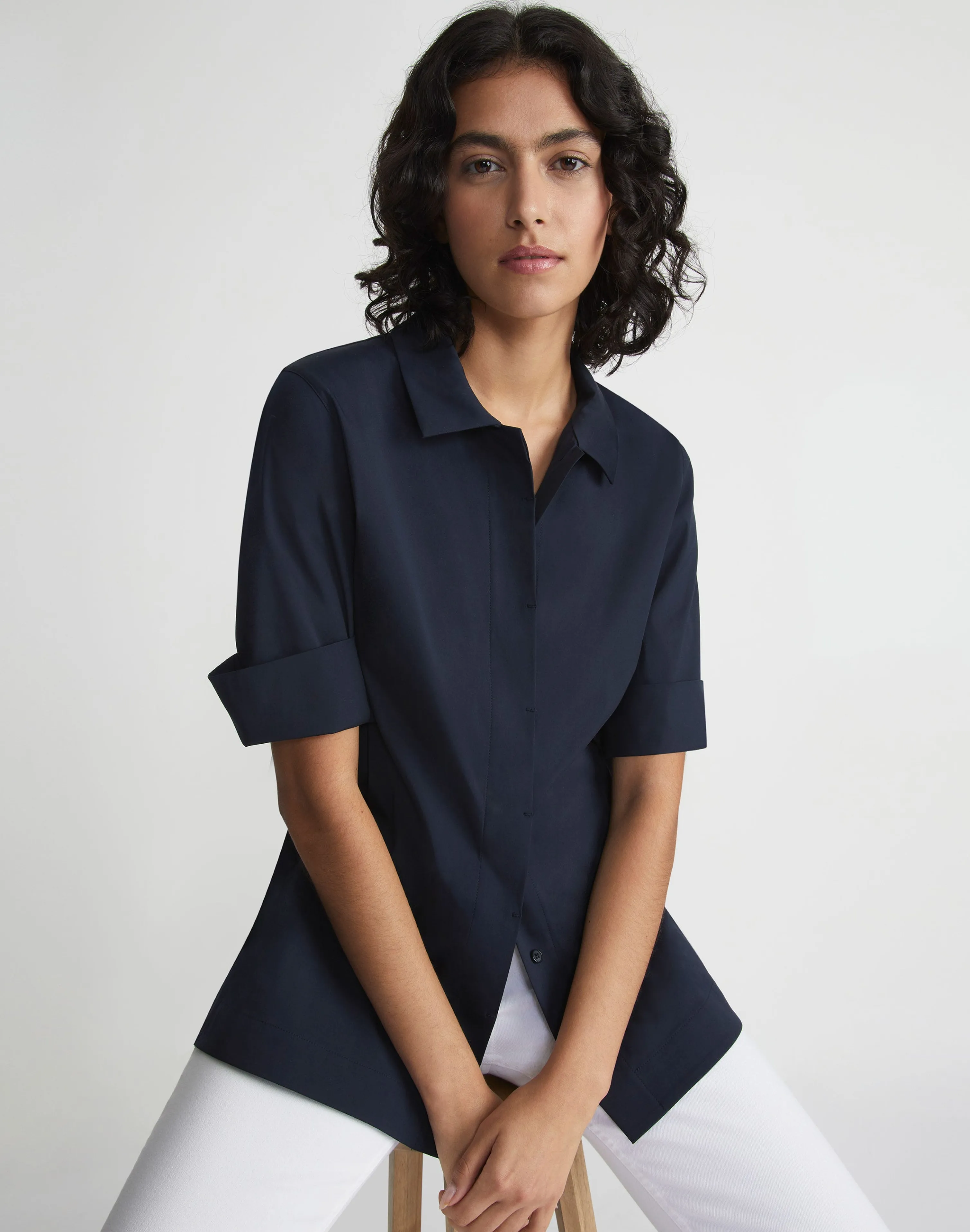 Stretch Cotton Peplum Shirt