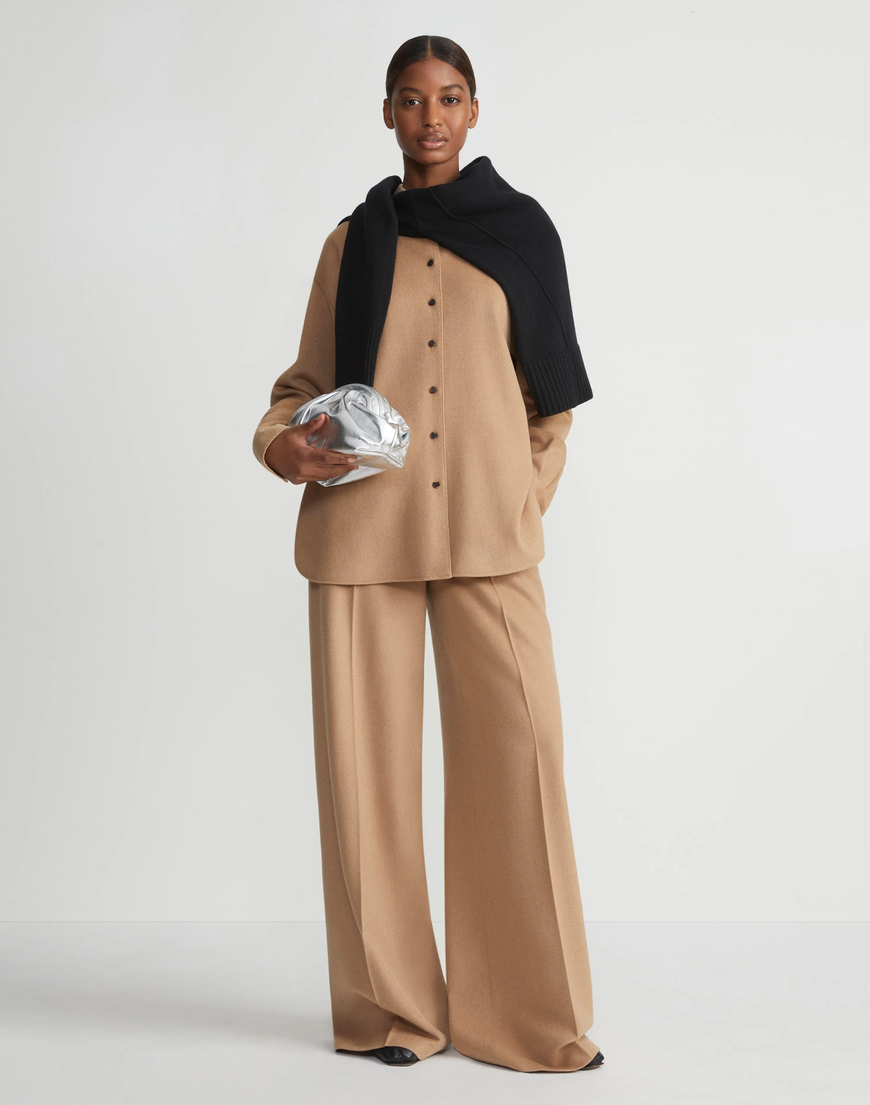 Camel Hair Drop Shoulder Shirt Jacket