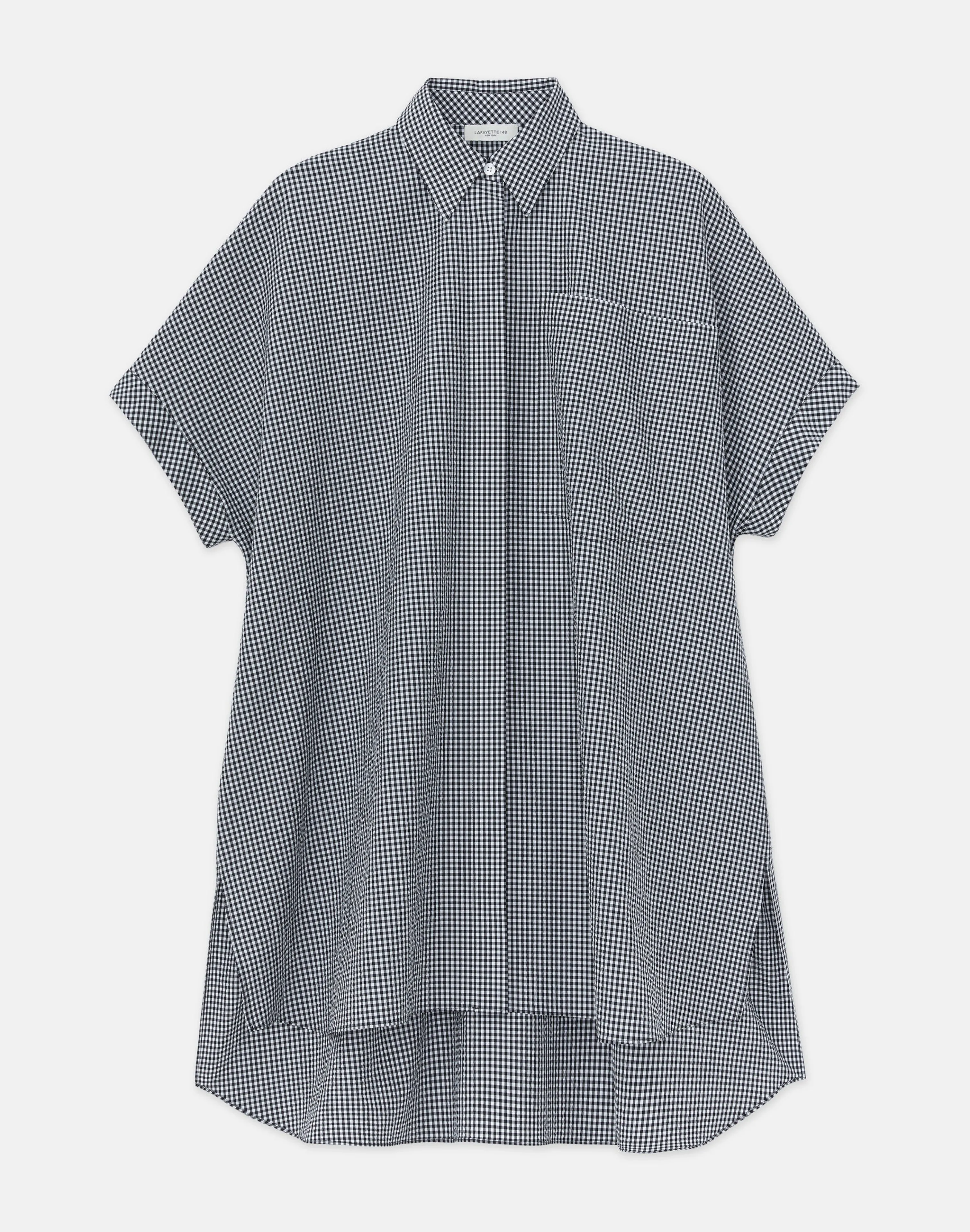Micro Gingham Cotton Seersucker Oversized Shirt