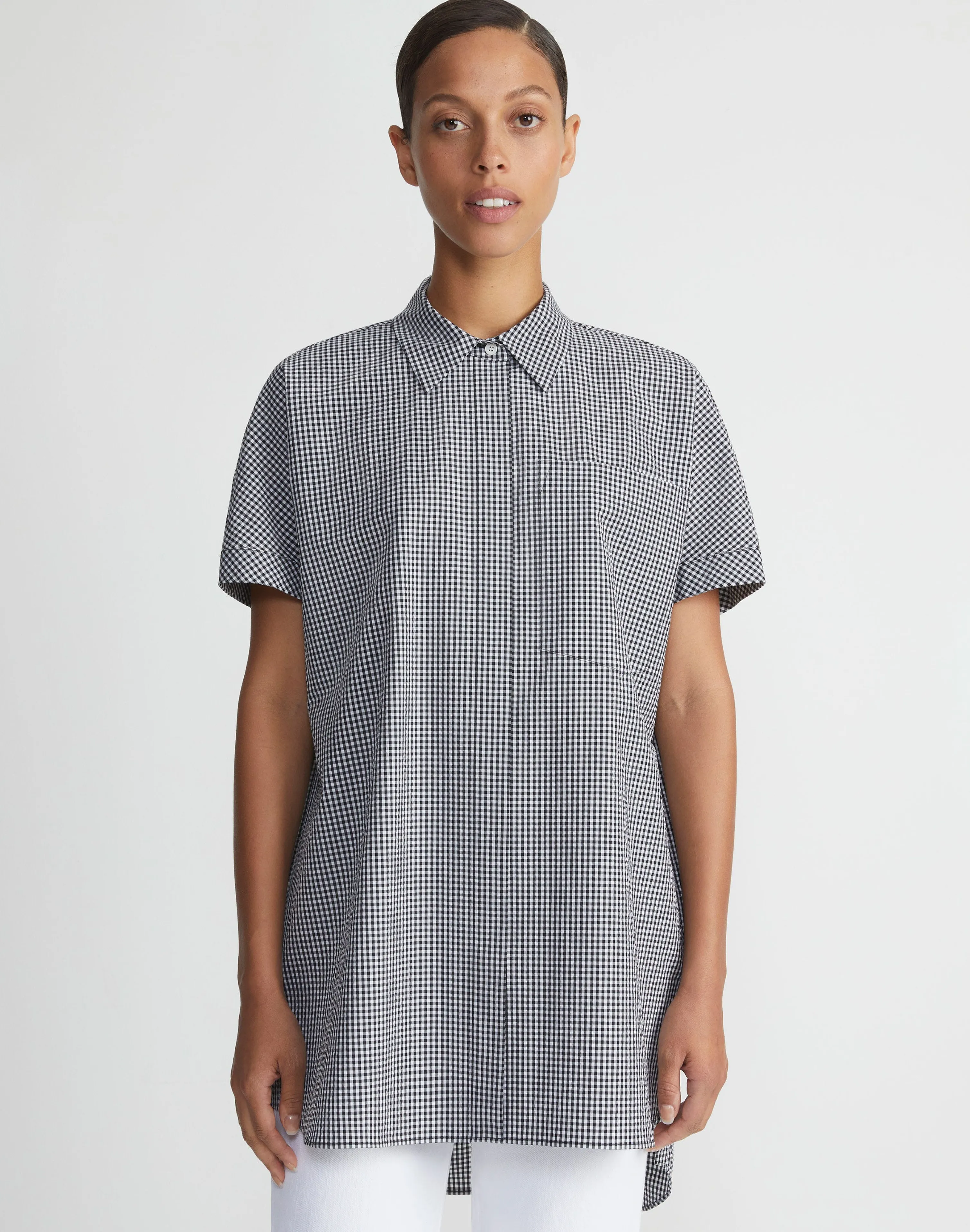 Micro Gingham Cotton Seersucker Oversized Shirt