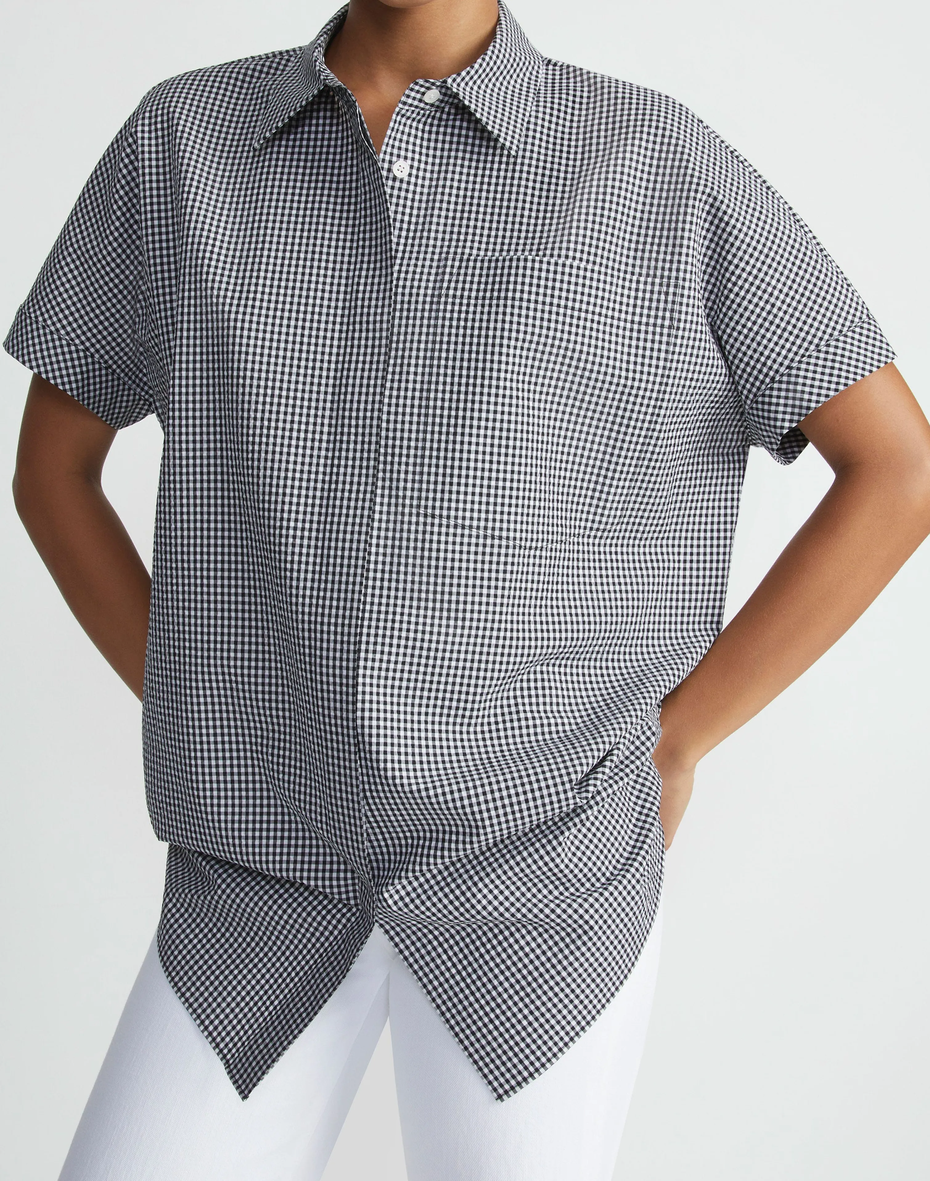 Micro Gingham Cotton Seersucker Oversized Shirt
