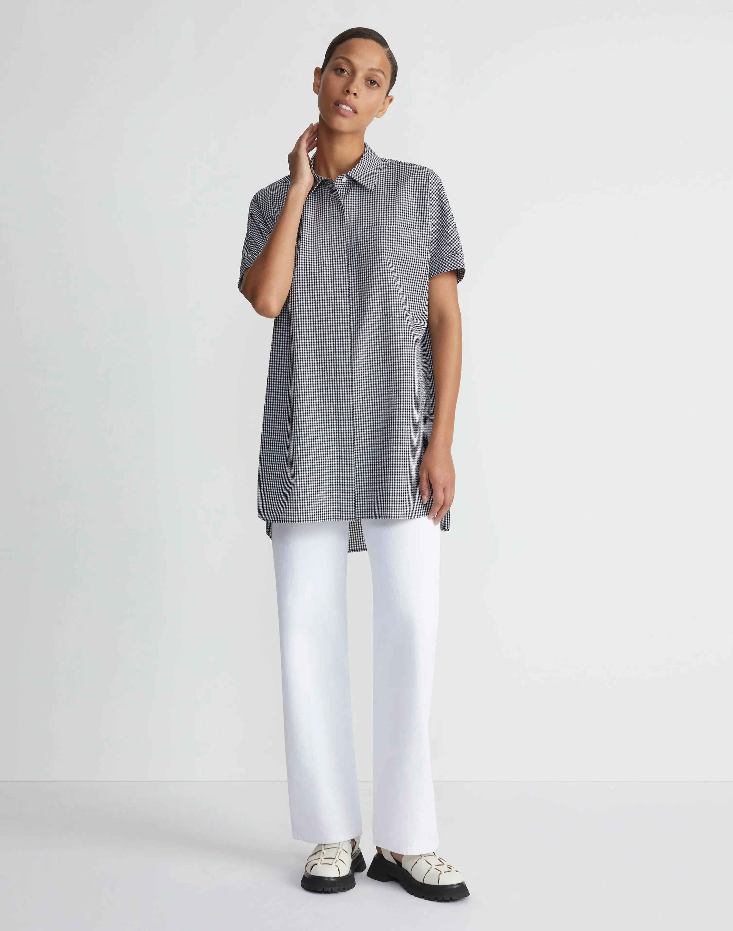 Micro Gingham Cotton Seersucker Oversized Shirt