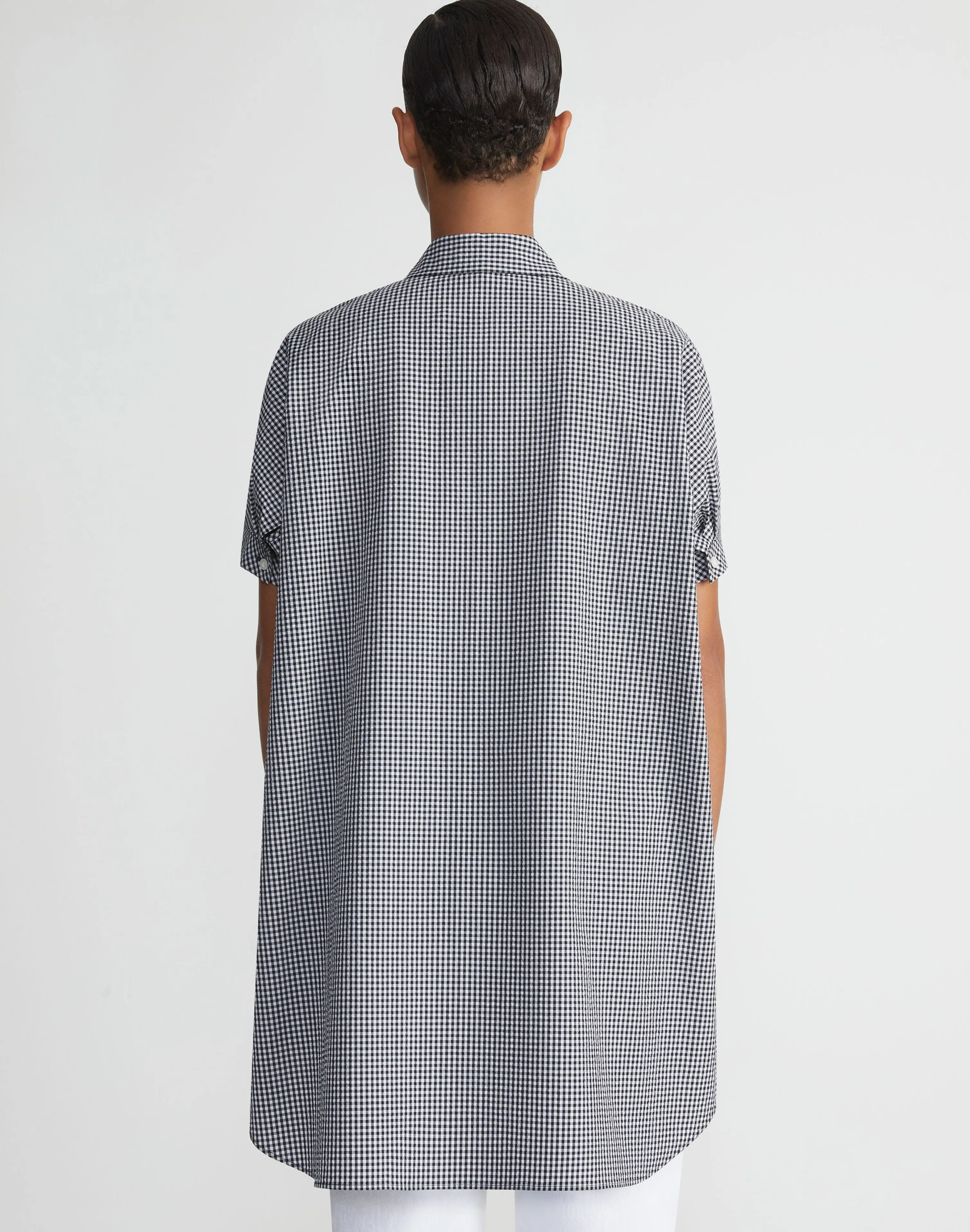 Micro Gingham Cotton Seersucker Oversized Shirt