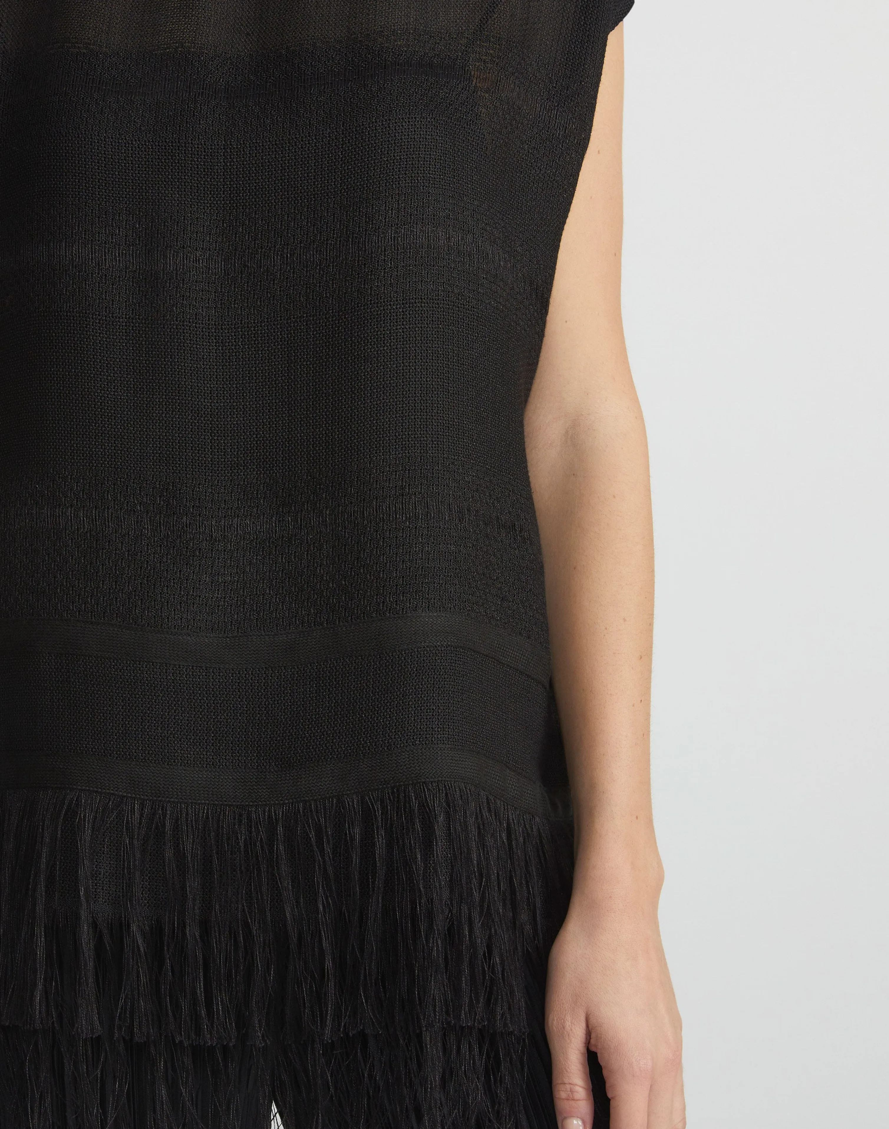 Burlap Jacquard Linen-Viscose Fringed Blouse