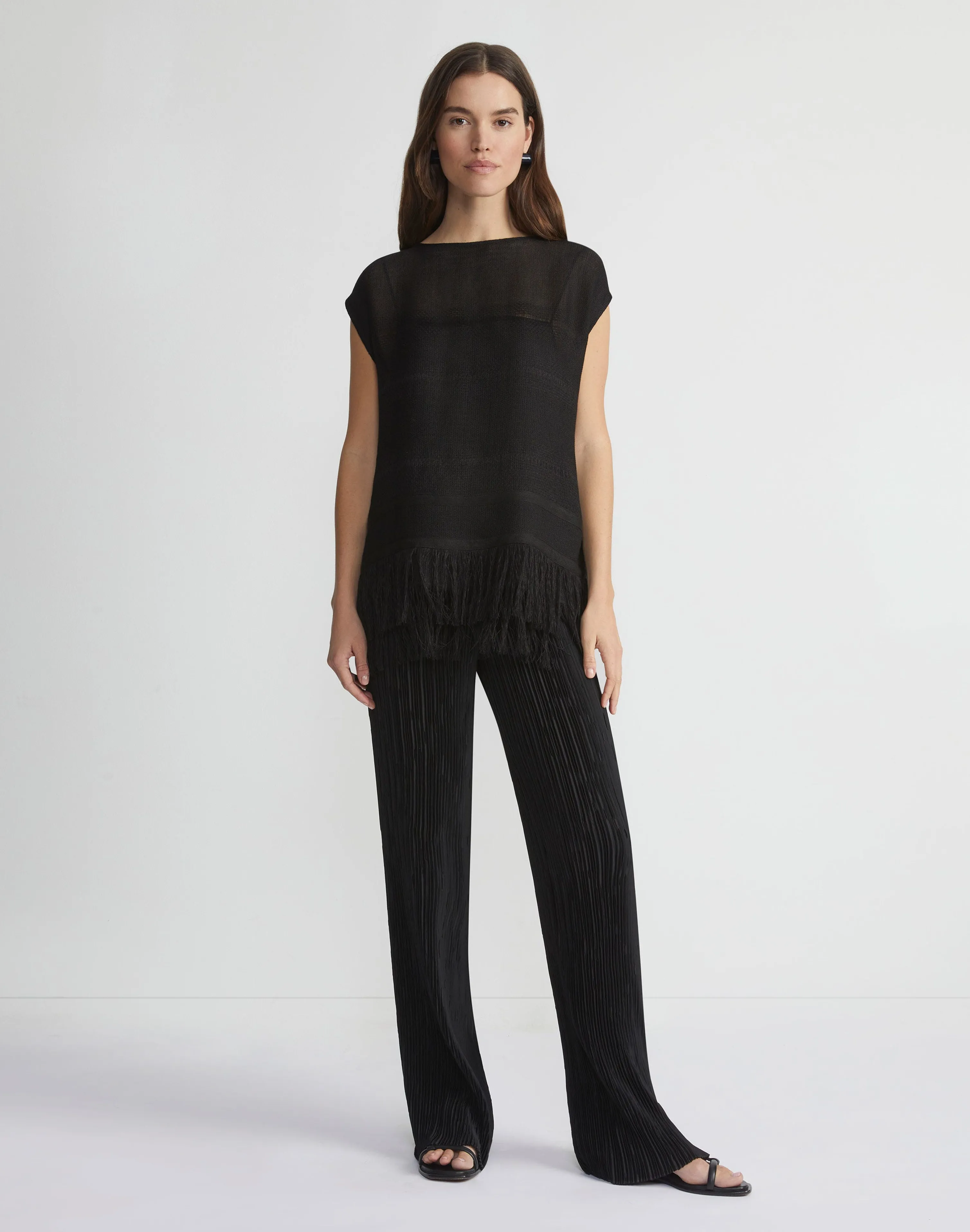 Burlap Jacquard Linen-Viscose Fringed Blouse