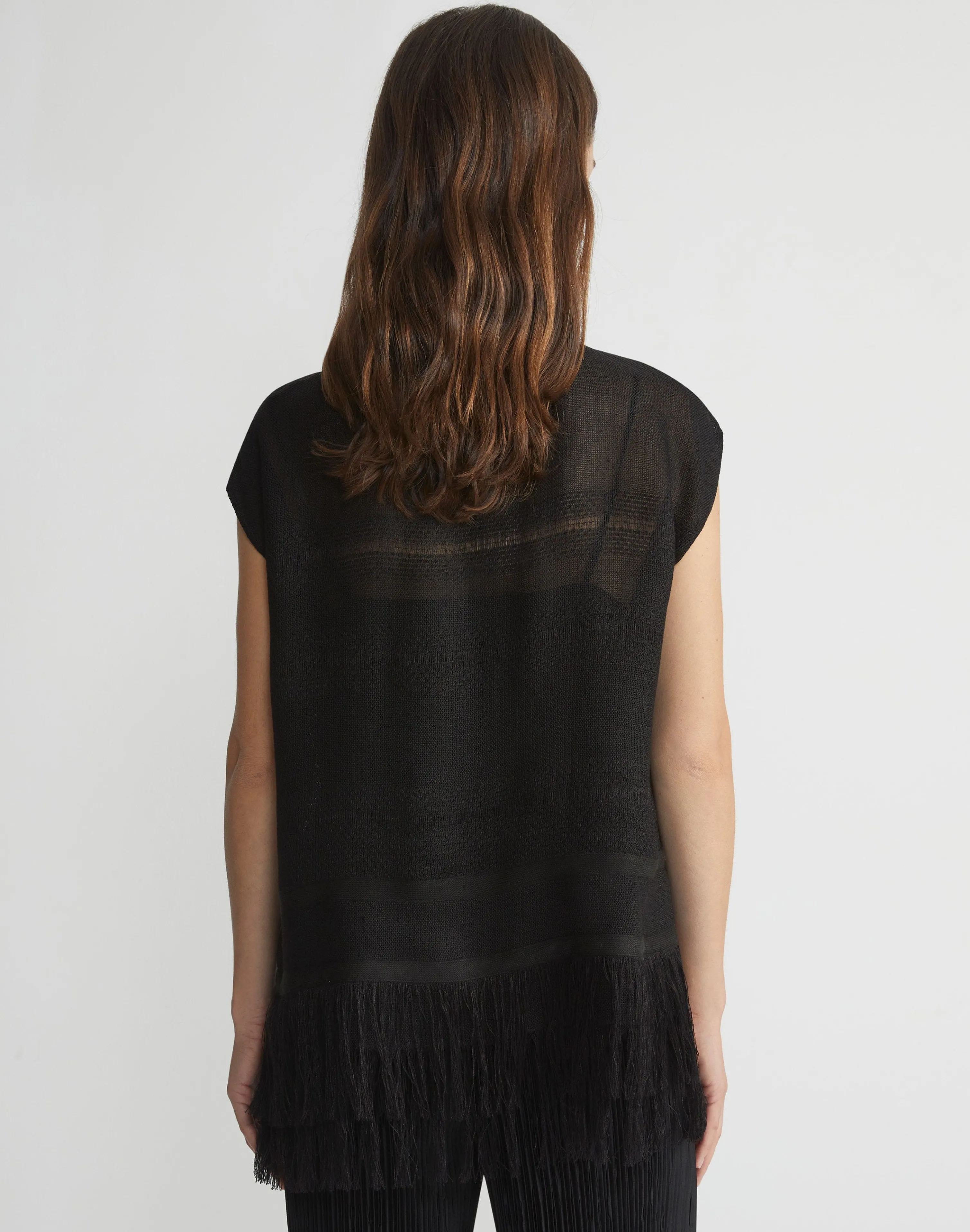 Burlap Jacquard Linen-Viscose Fringed Blouse