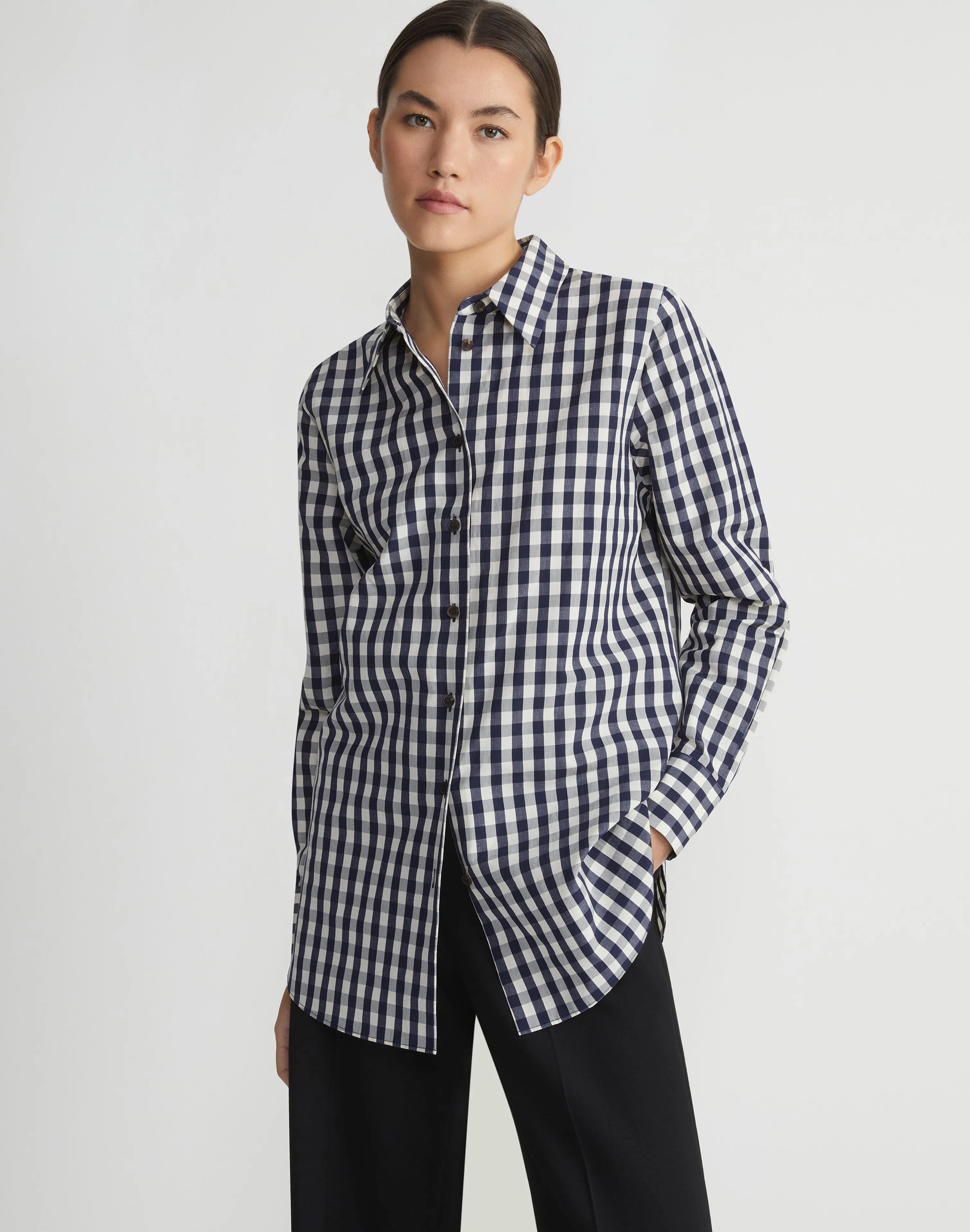 Gingham Crinkle Cotton-Linen Oversized Shirt