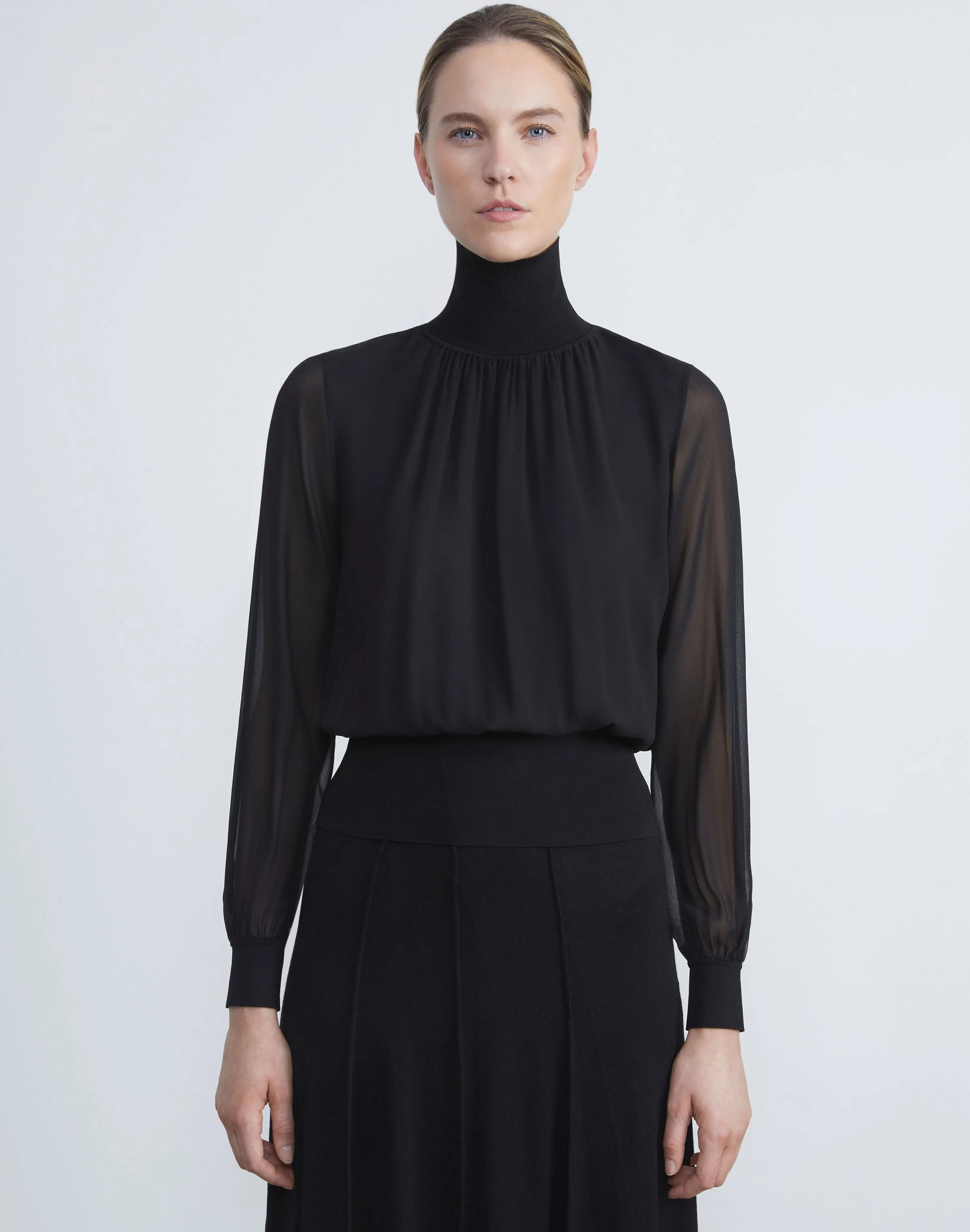 Silk Georgette Turtleneck Blouse