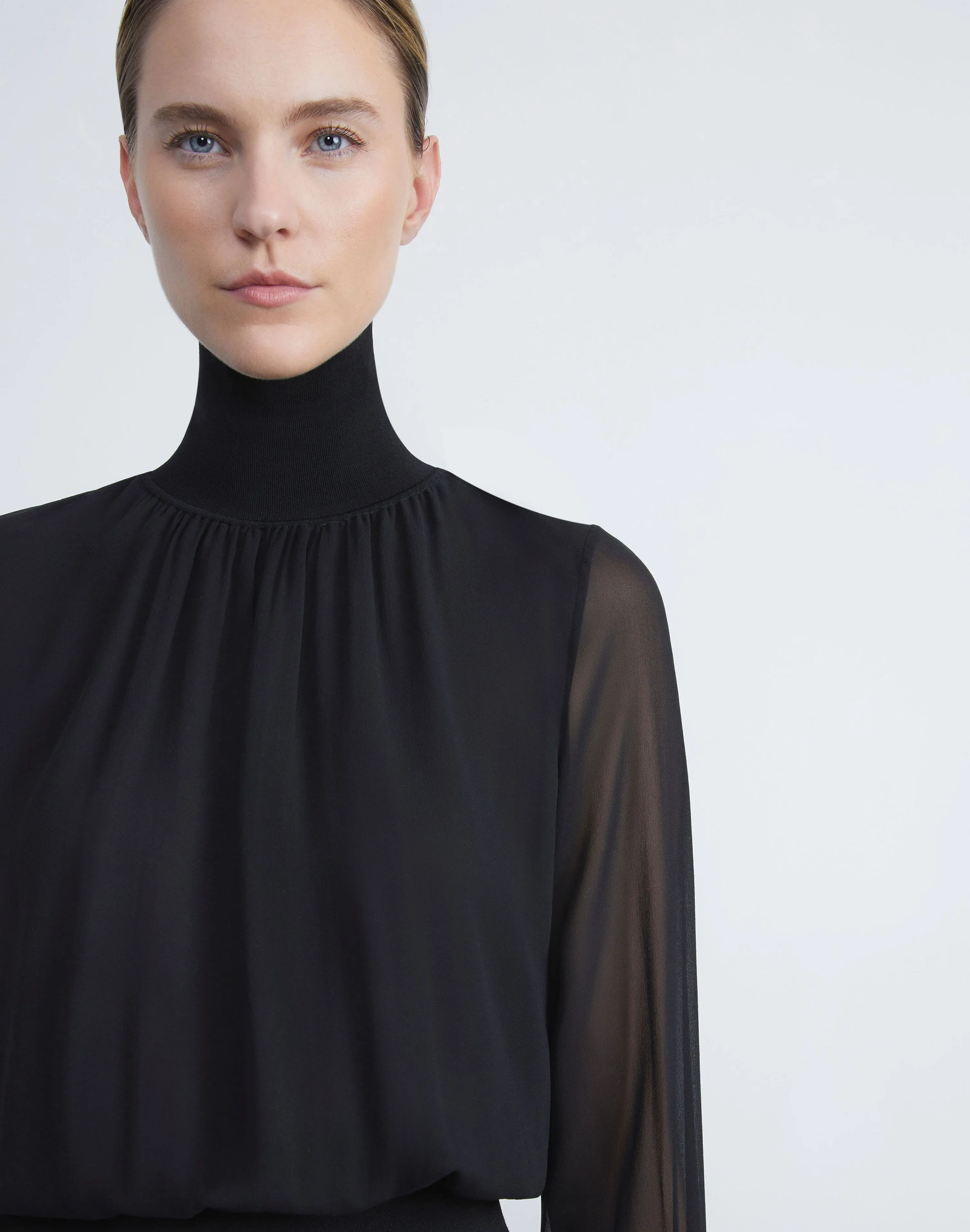 Silk Georgette Turtleneck Blouse