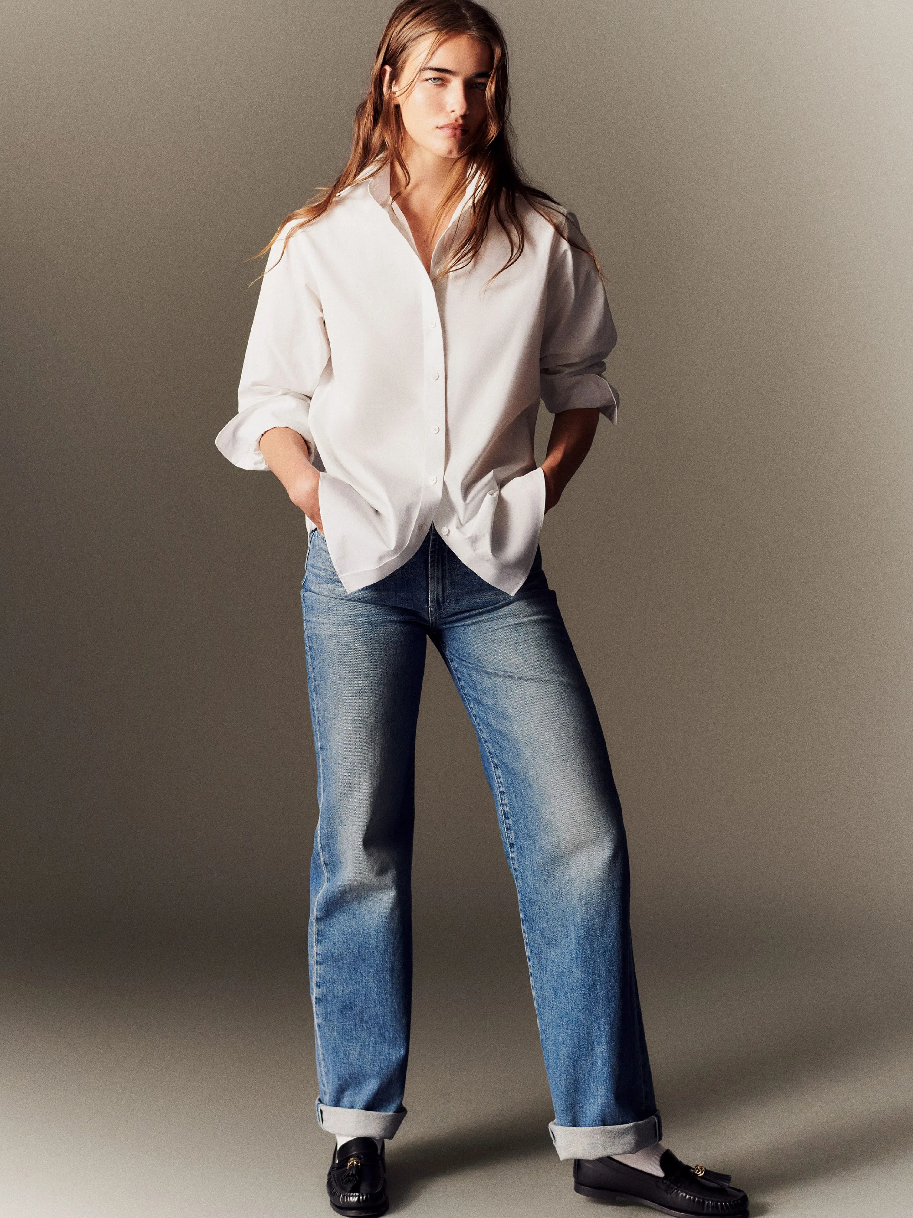 Organic Cotton Poplin High Collar Shirt