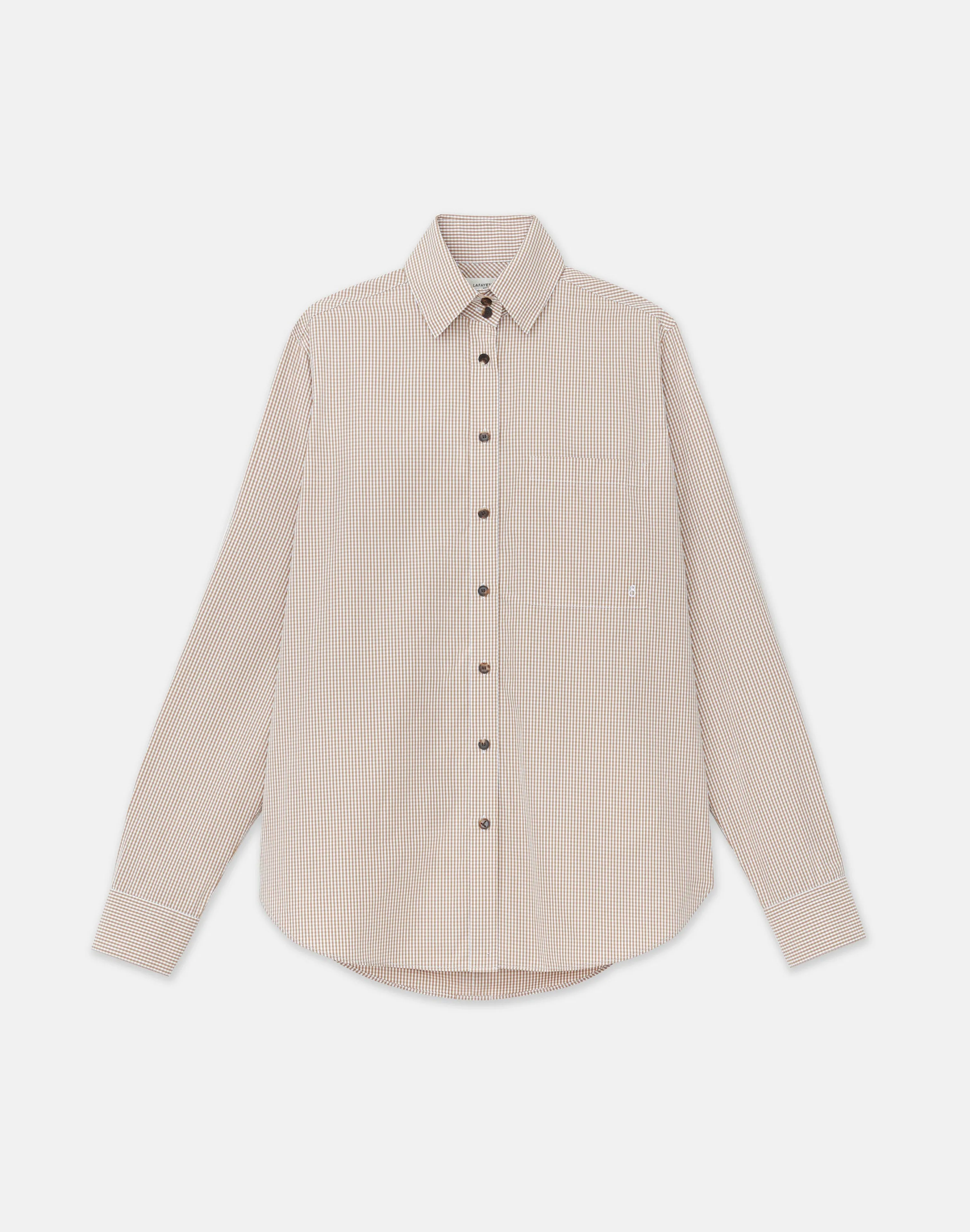 Micro Gingham Cotton Poplin High Collar Shirt