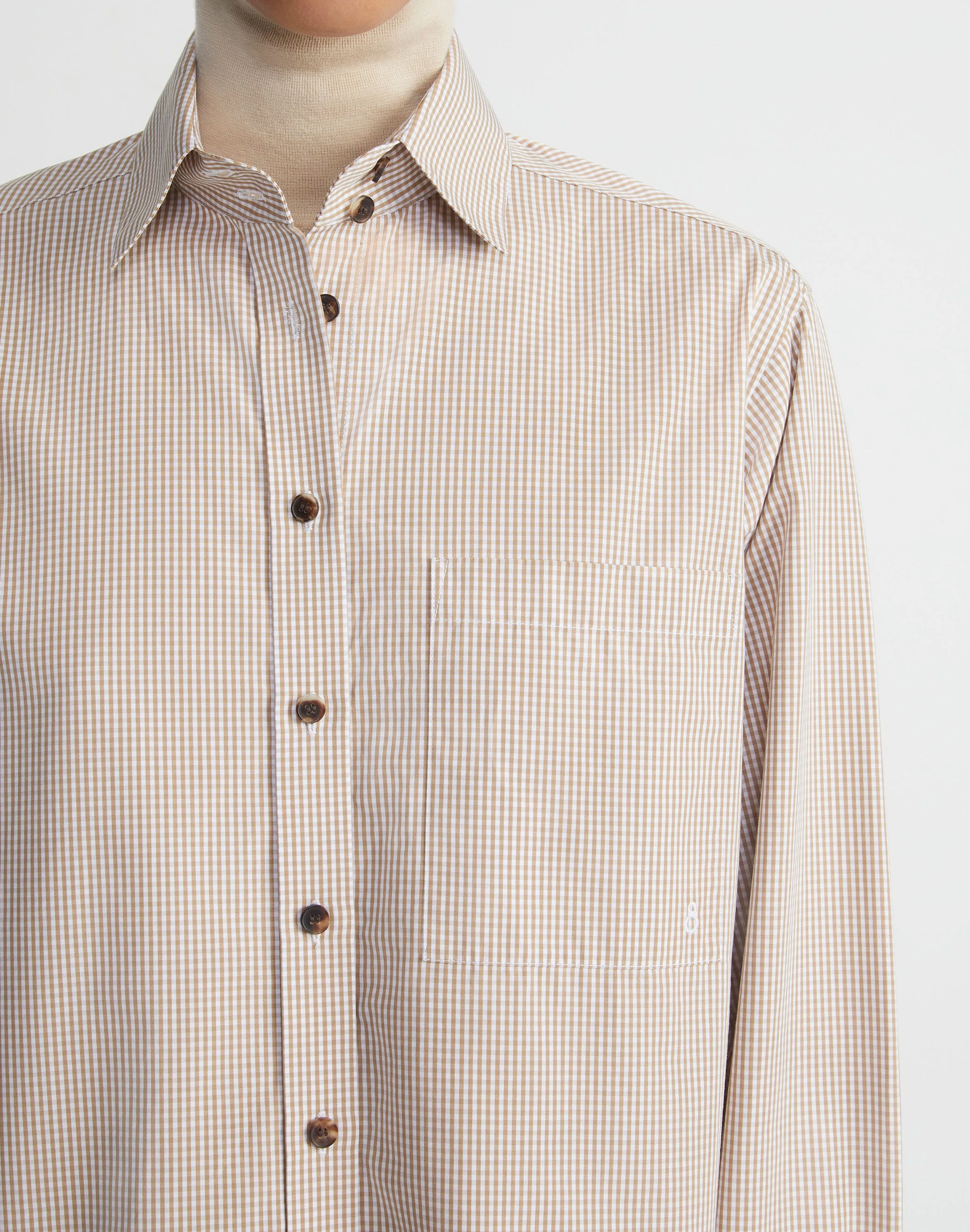 Micro Gingham Cotton Poplin High Collar Shirt