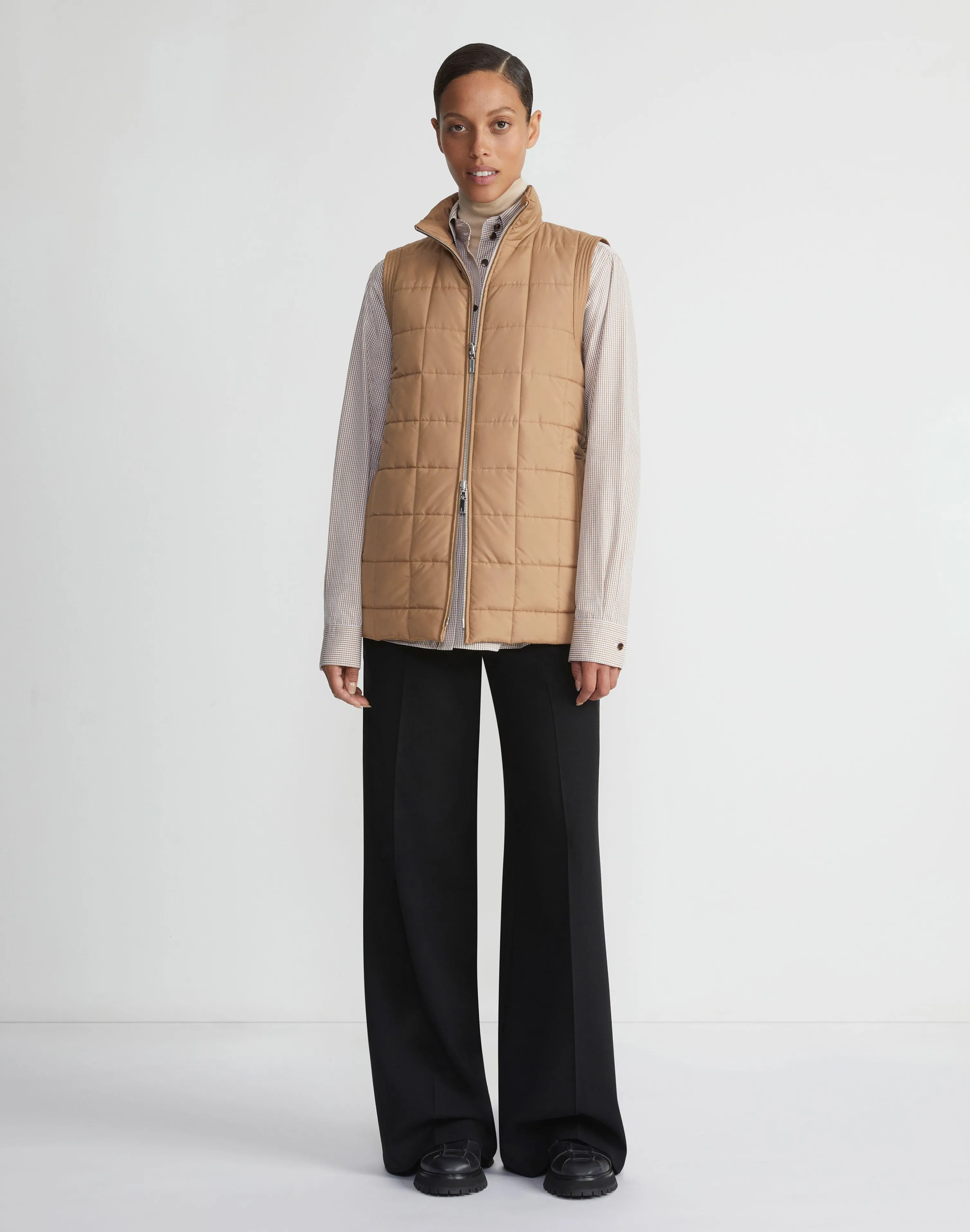 Micro Gingham Cotton Poplin High Collar Shirt