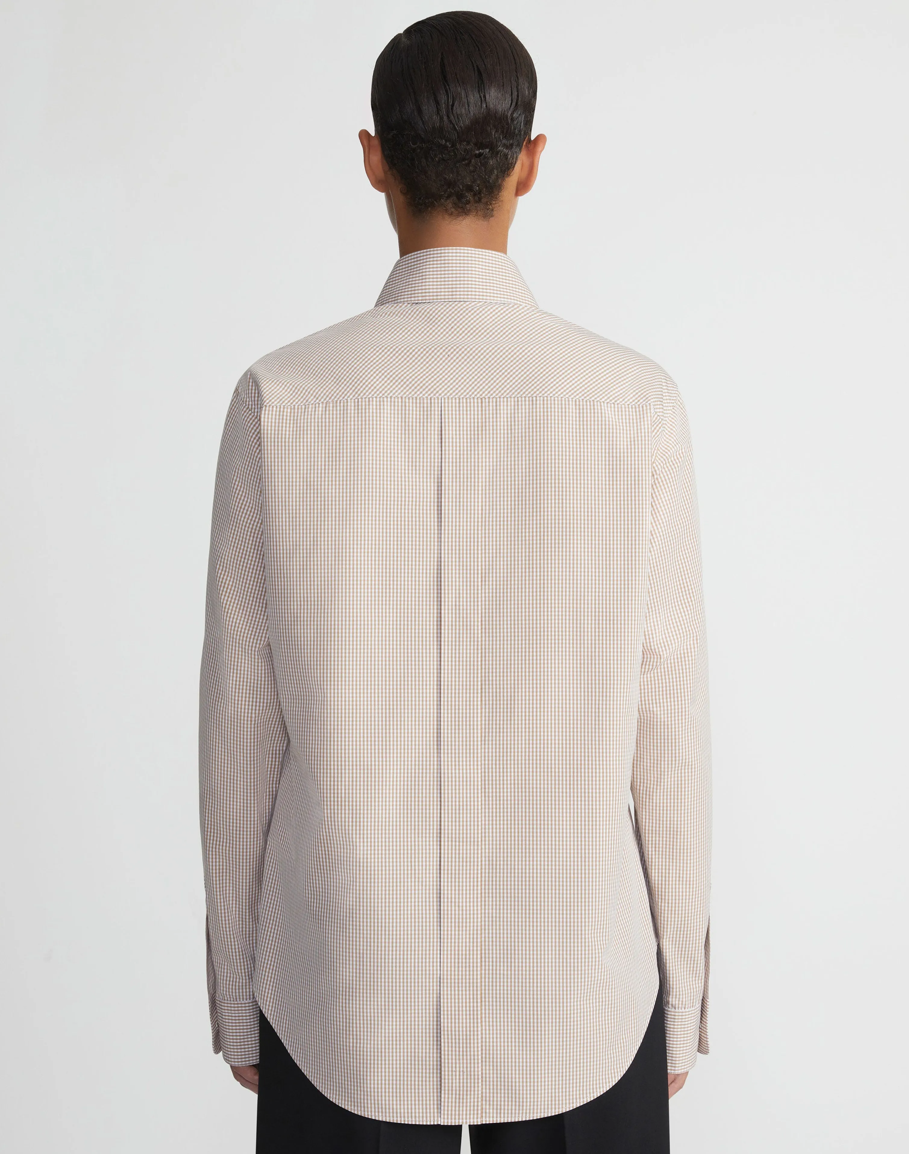 Micro Gingham Cotton Poplin High Collar Shirt