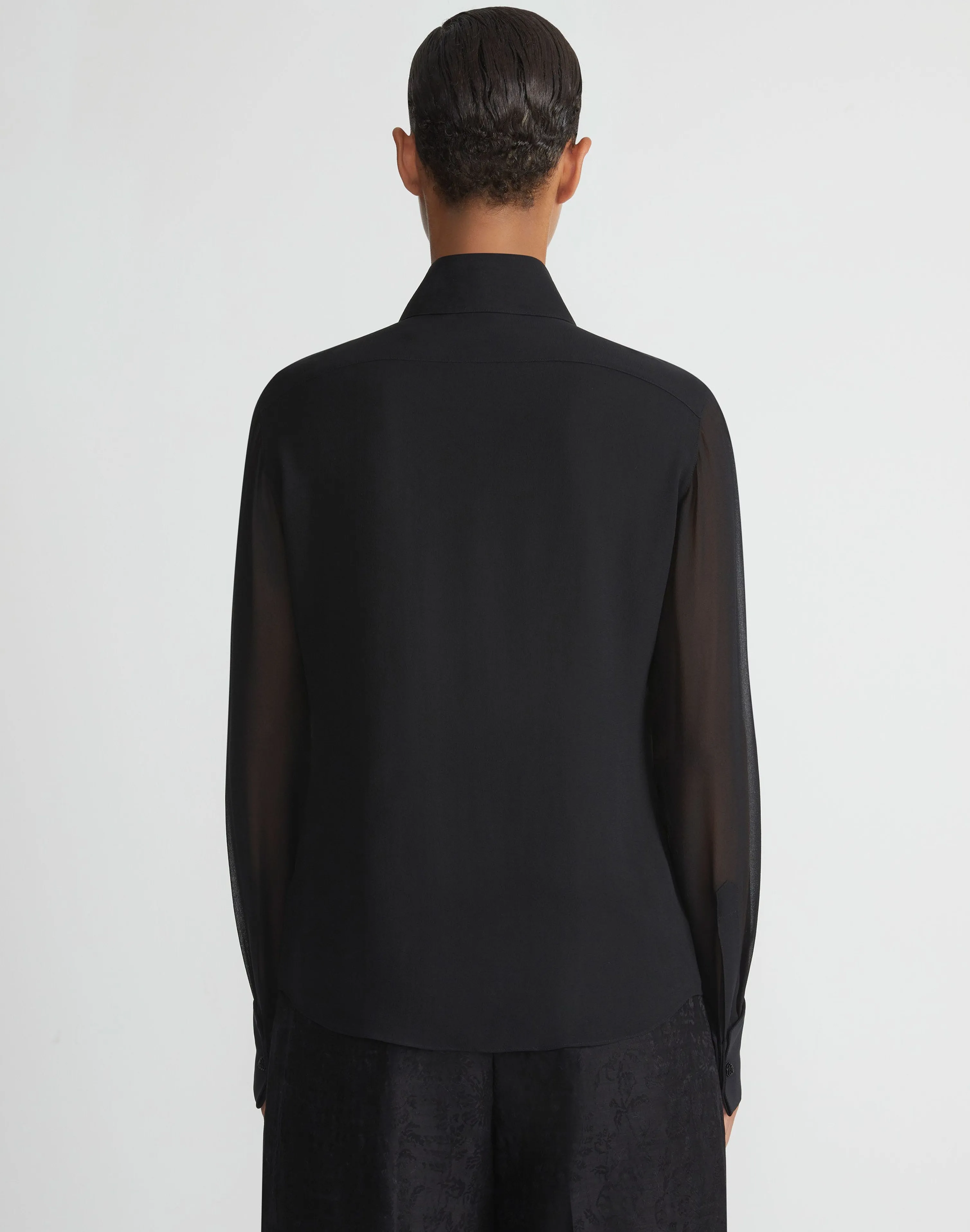 Hand-Beaded Silk Georgette Pintuck Blouse