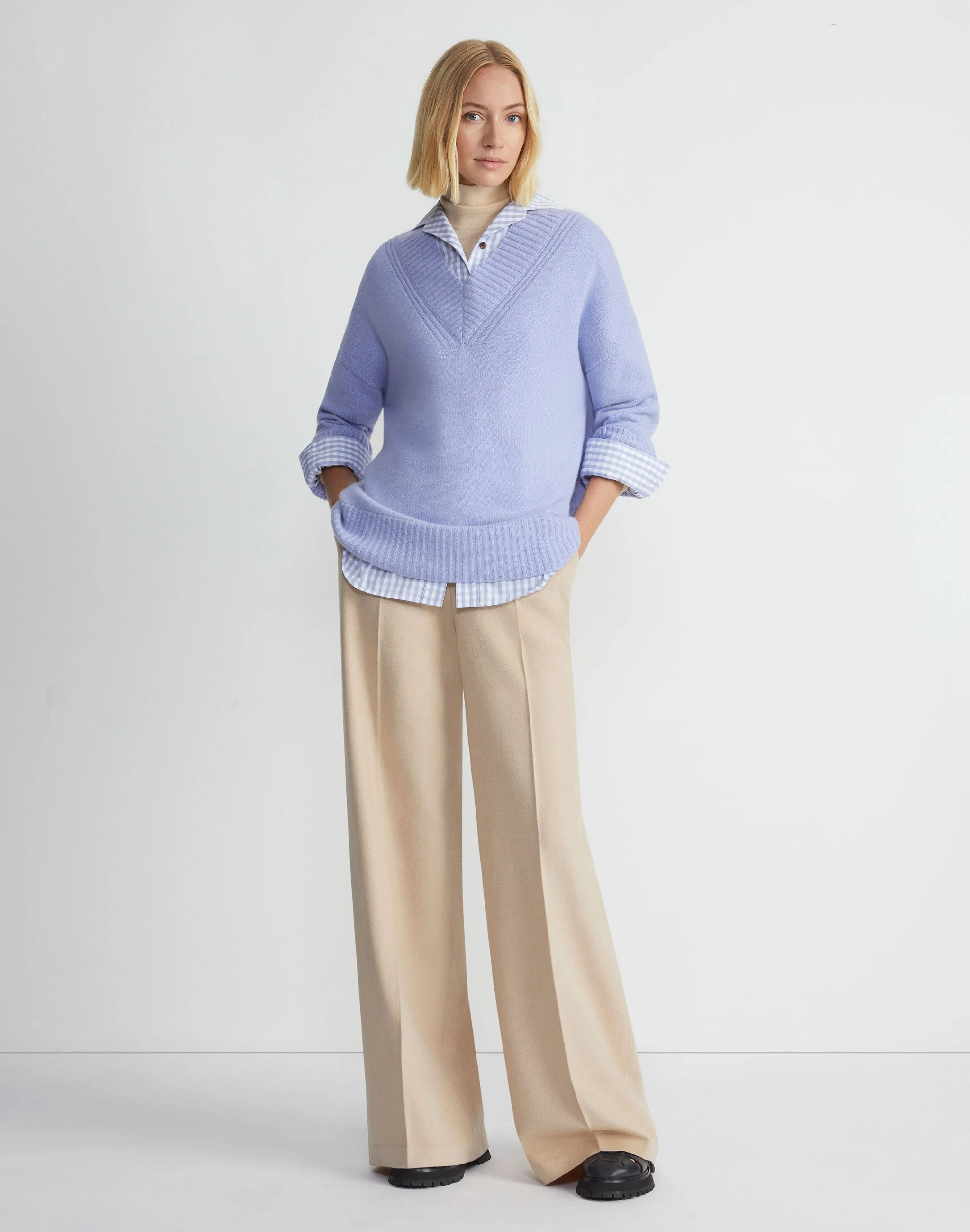 Gingham Cotton Poplin Notched Shawl Collar Shirt