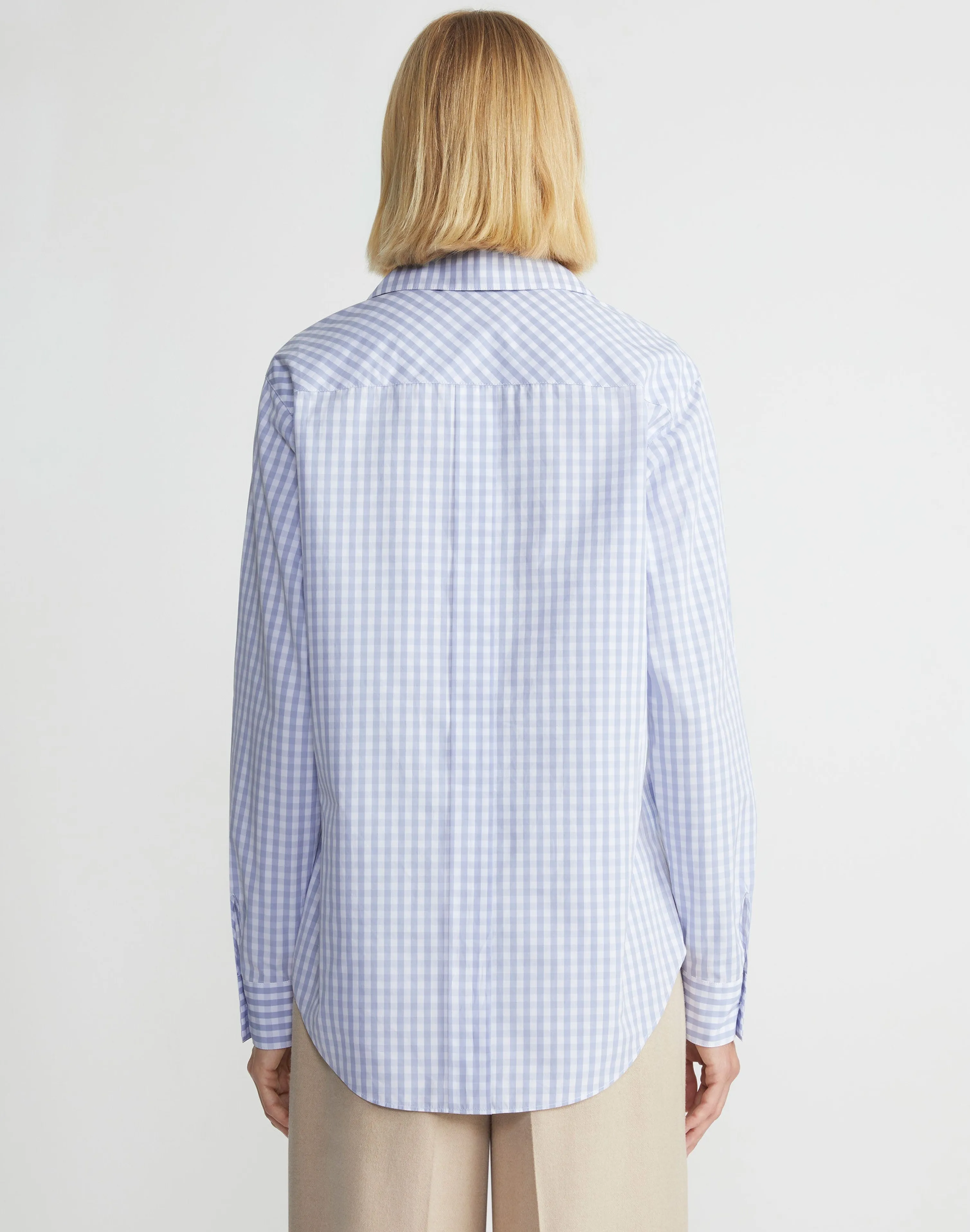 Gingham Cotton Poplin Notched Shawl Collar Shirt