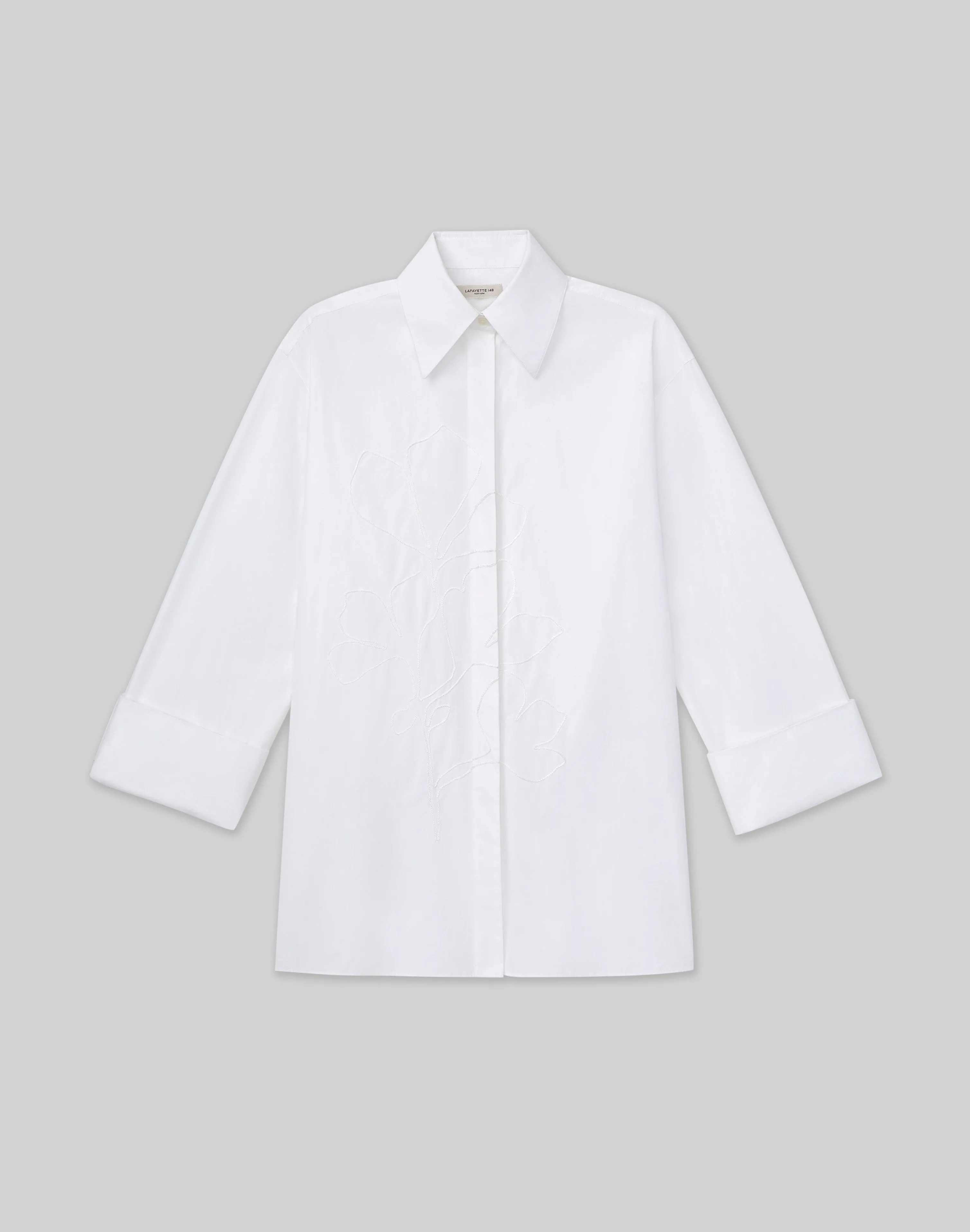 Embroidered Rose Organic Cotton Poplin Oversized Shirt