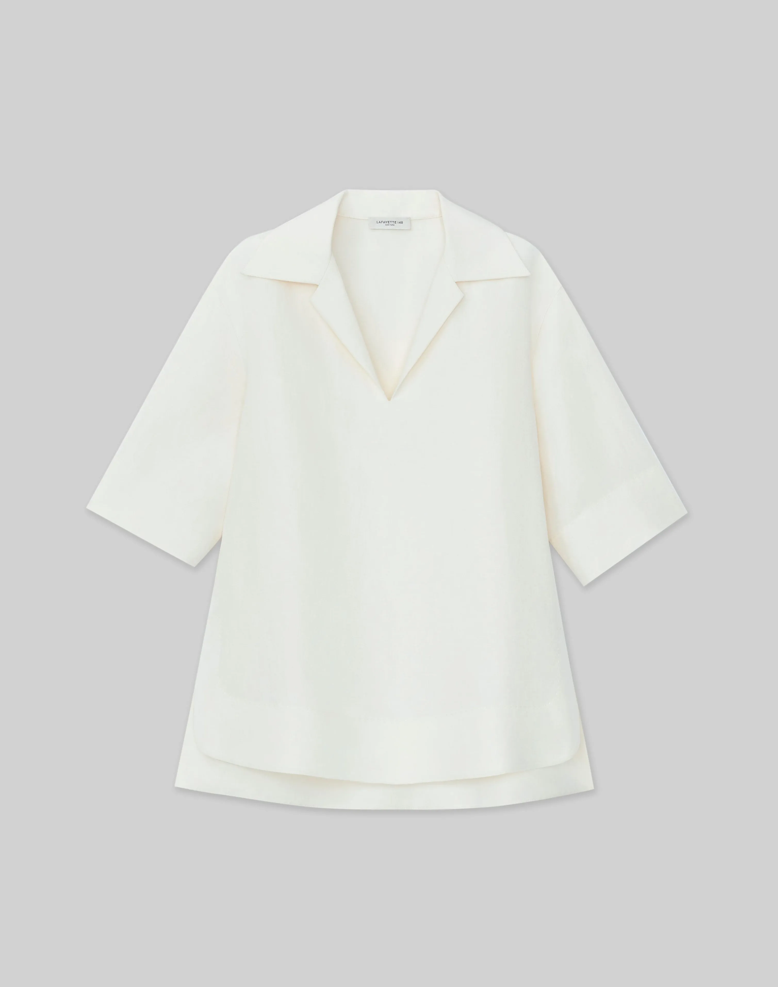 Silk-Linen Collared Popover Blouse