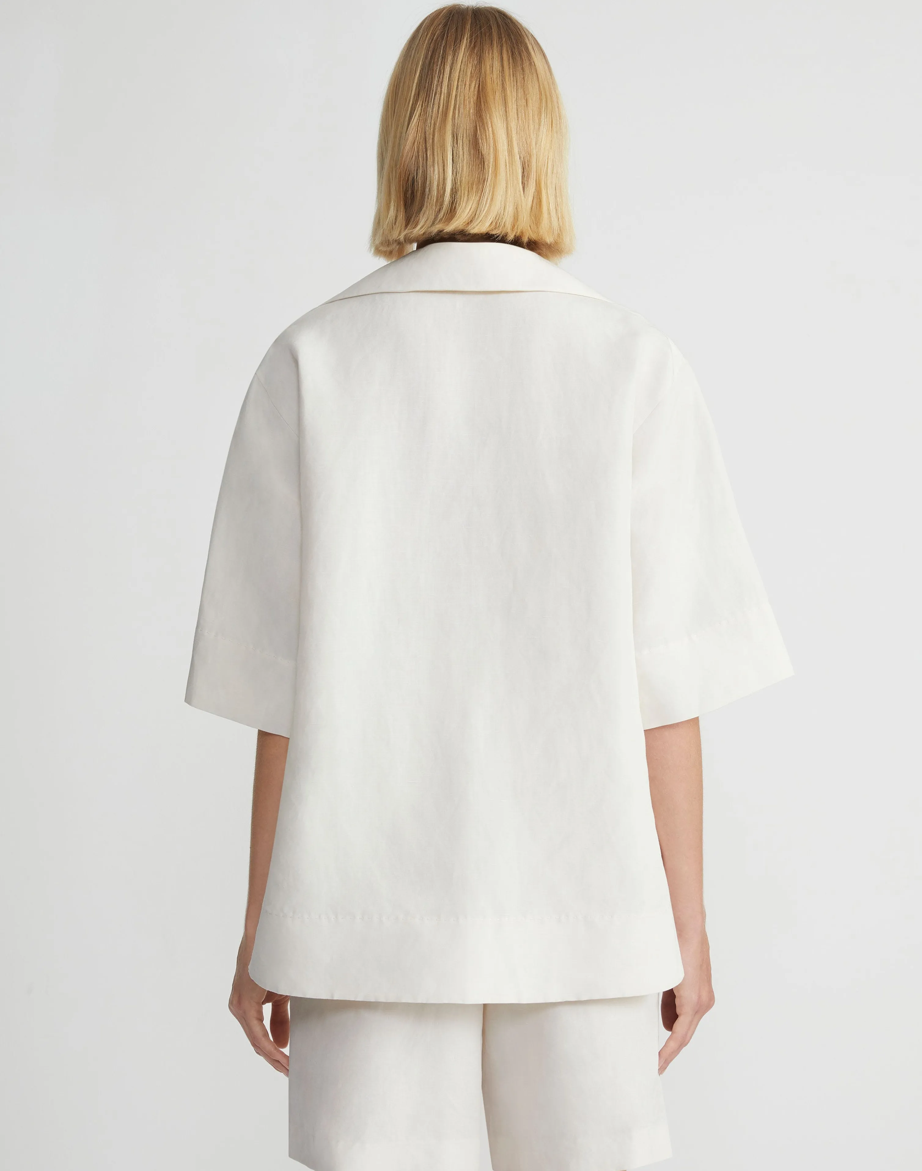 Silk-Linen Collared Popover Blouse
