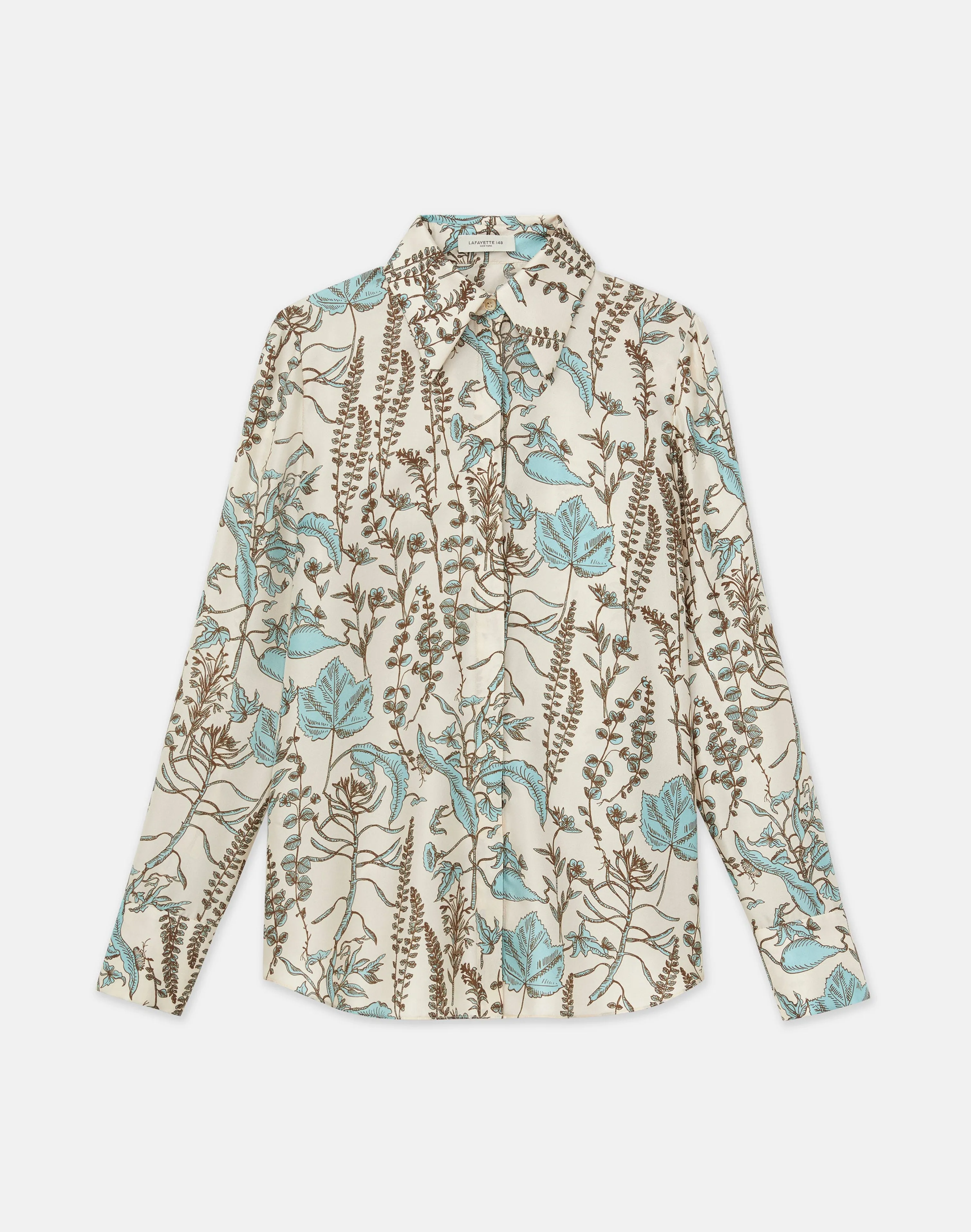 Flora Trail Print Silk Twill Collared Blouse