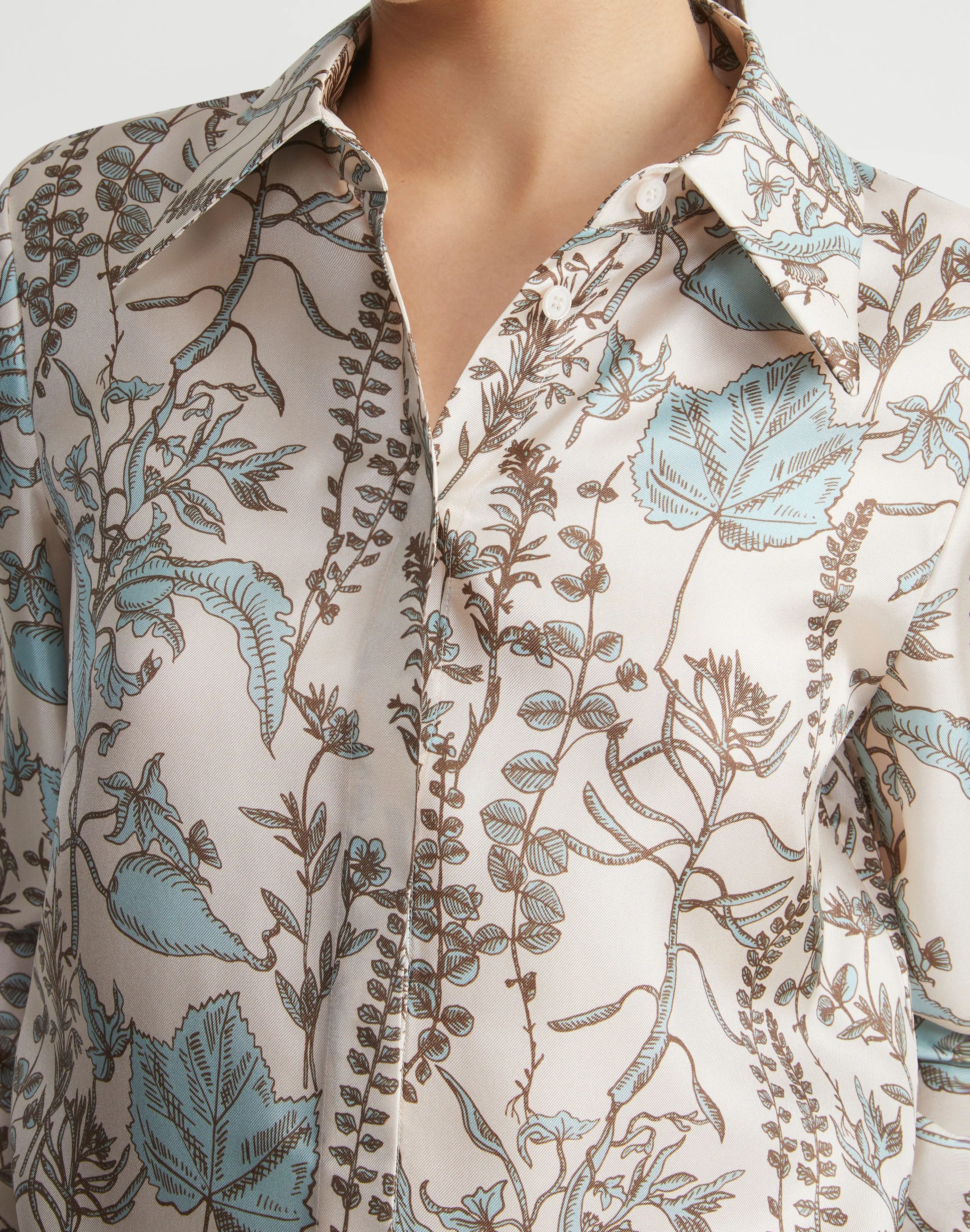 Flora Trail Print Silk Twill Collared Blouse