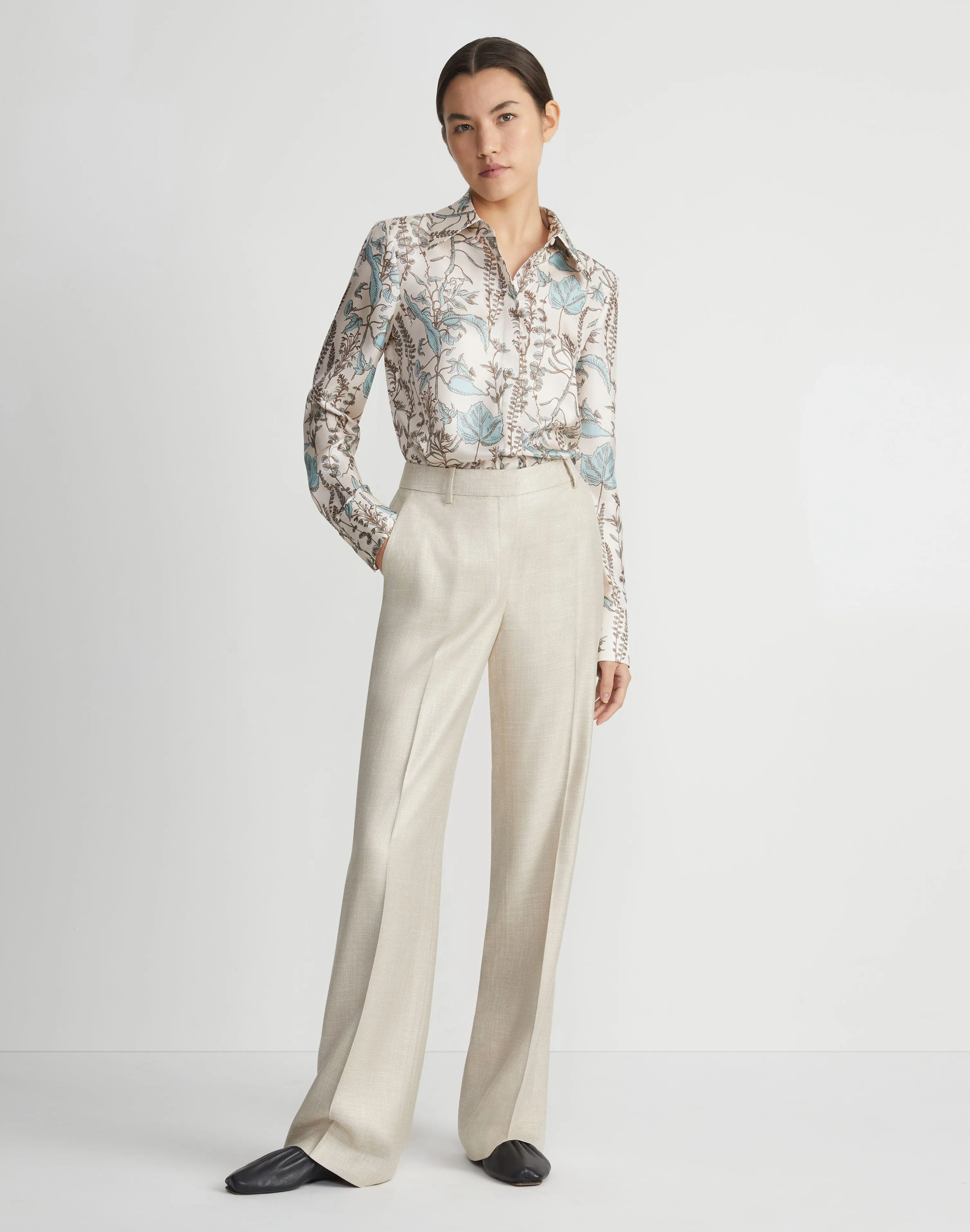 Flora Trail Print Silk Twill Collared Blouse