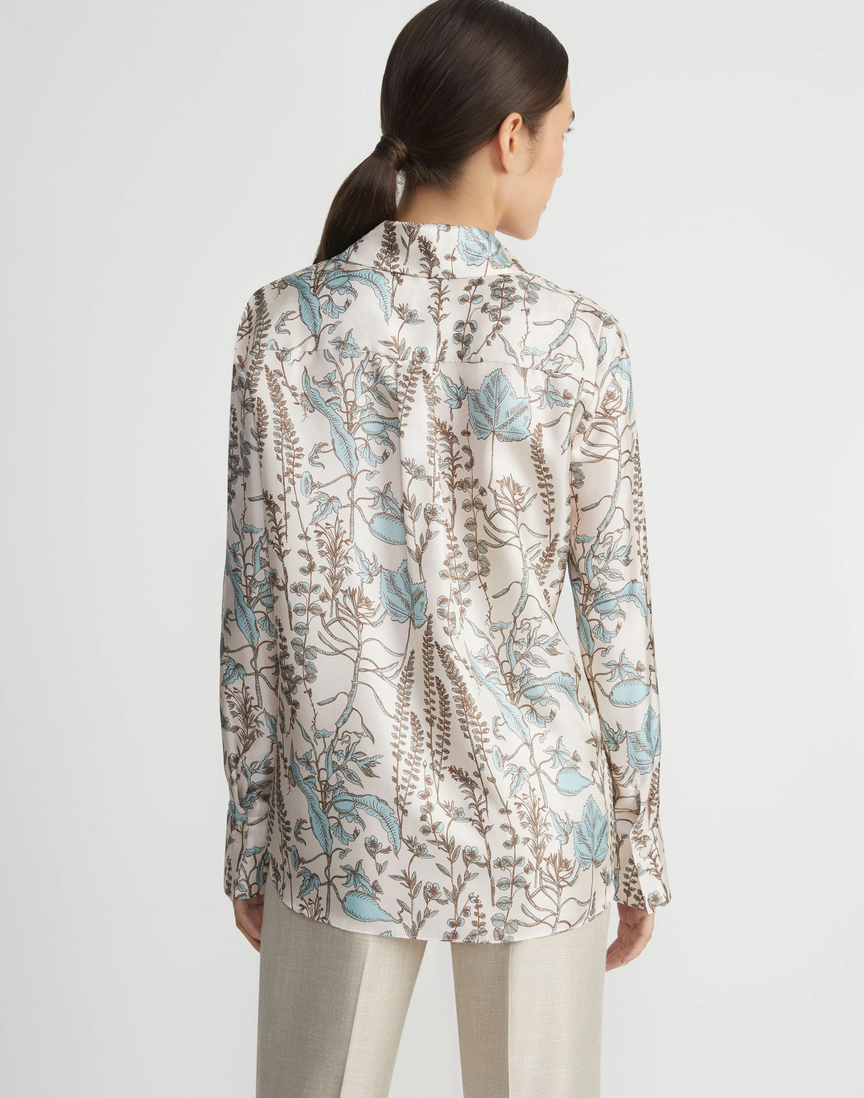Flora Trail Print Silk Twill Collared Blouse