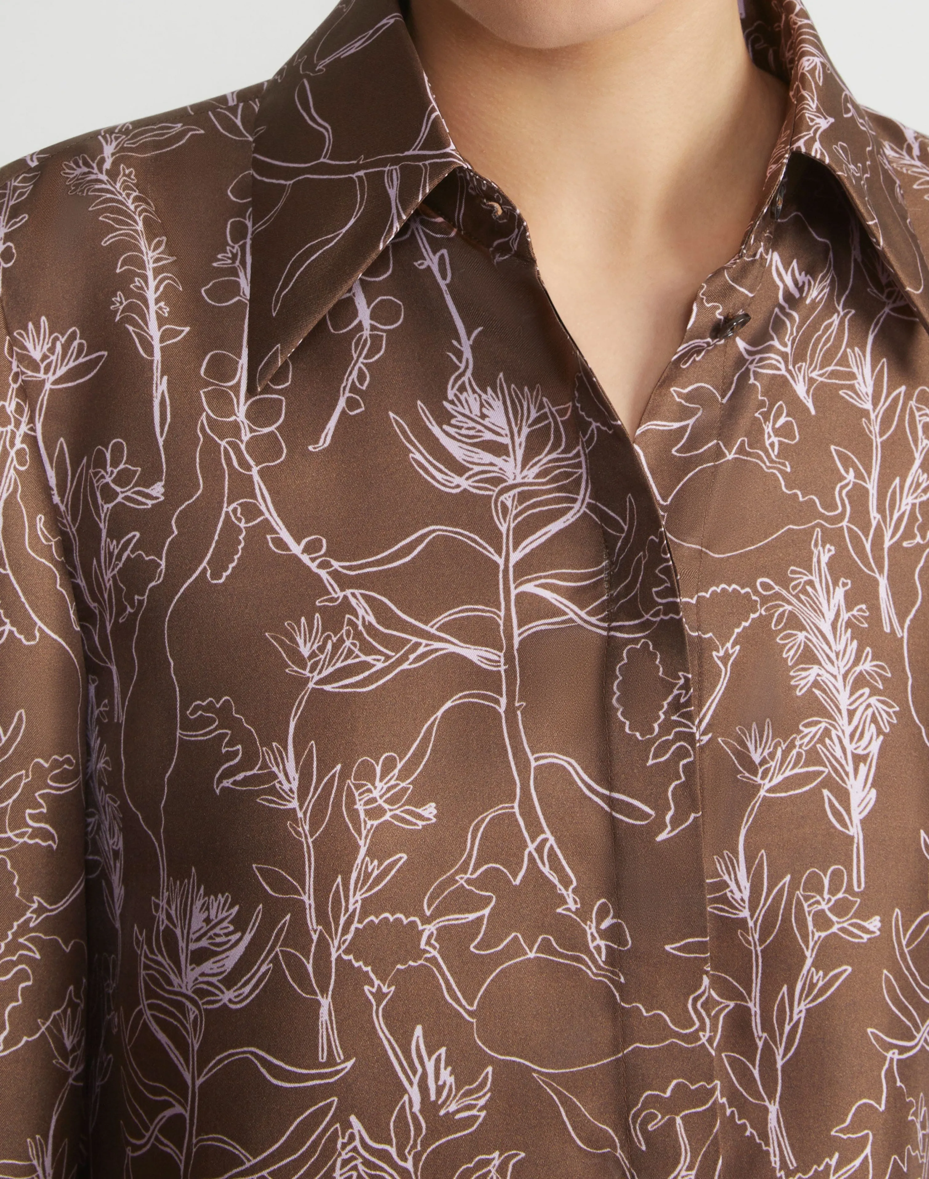 Flora Print Silk Twill Point Collar Blouse