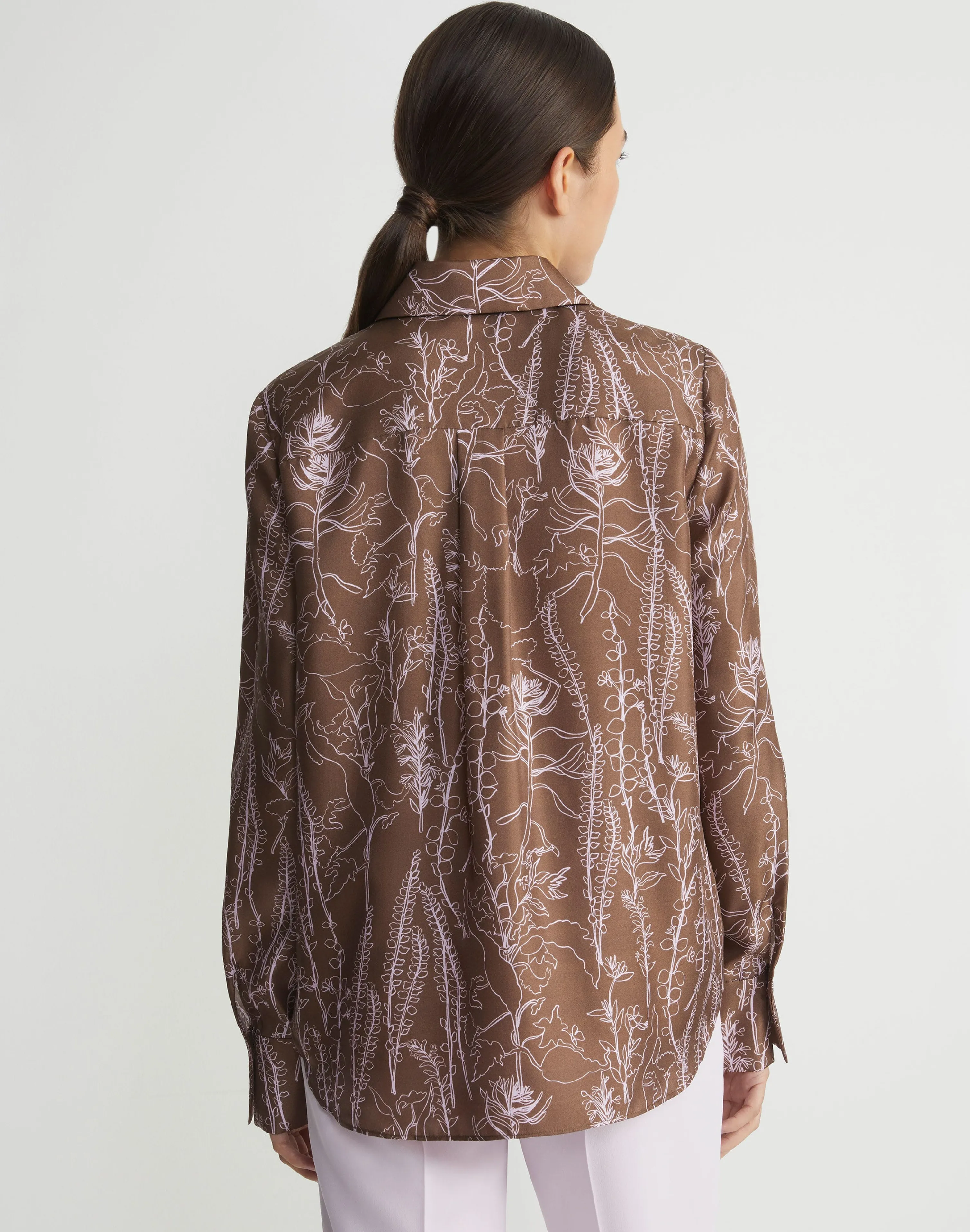Flora Print Silk Twill Point Collar Blouse