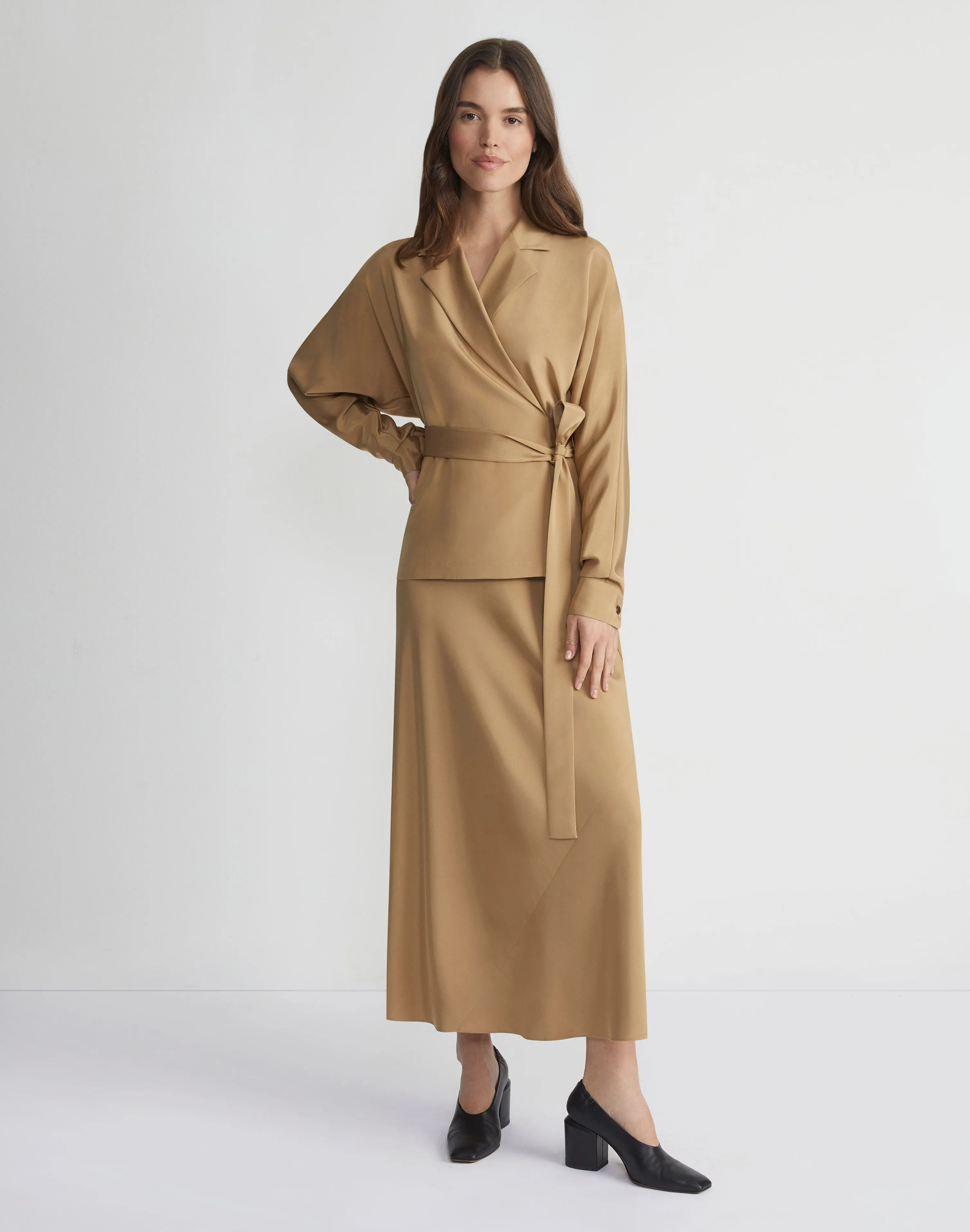 Organic Silk Stretch Crepe De Chine Wrap Shirt Jacket