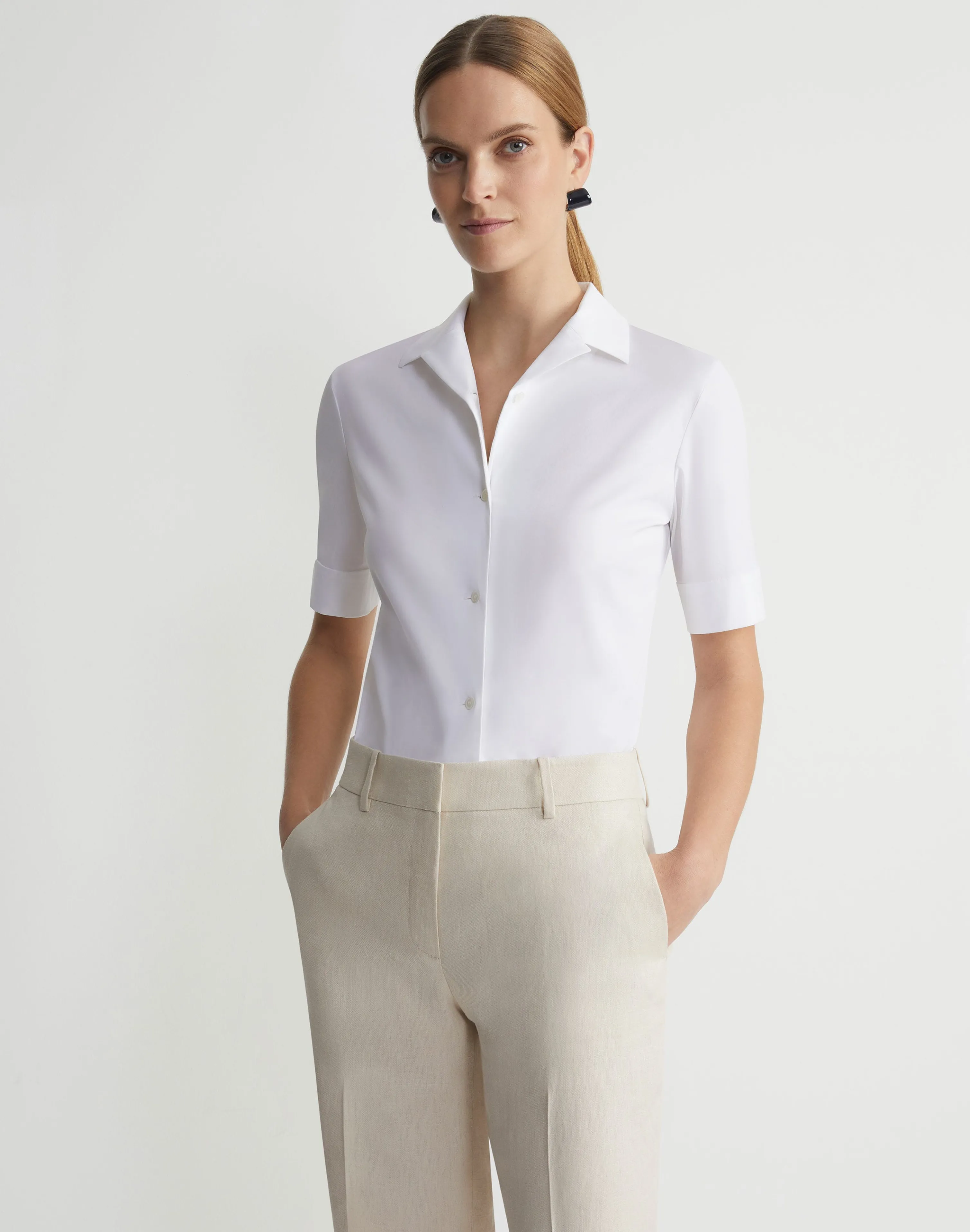 Stretch Cotton Notch Collar Shirt