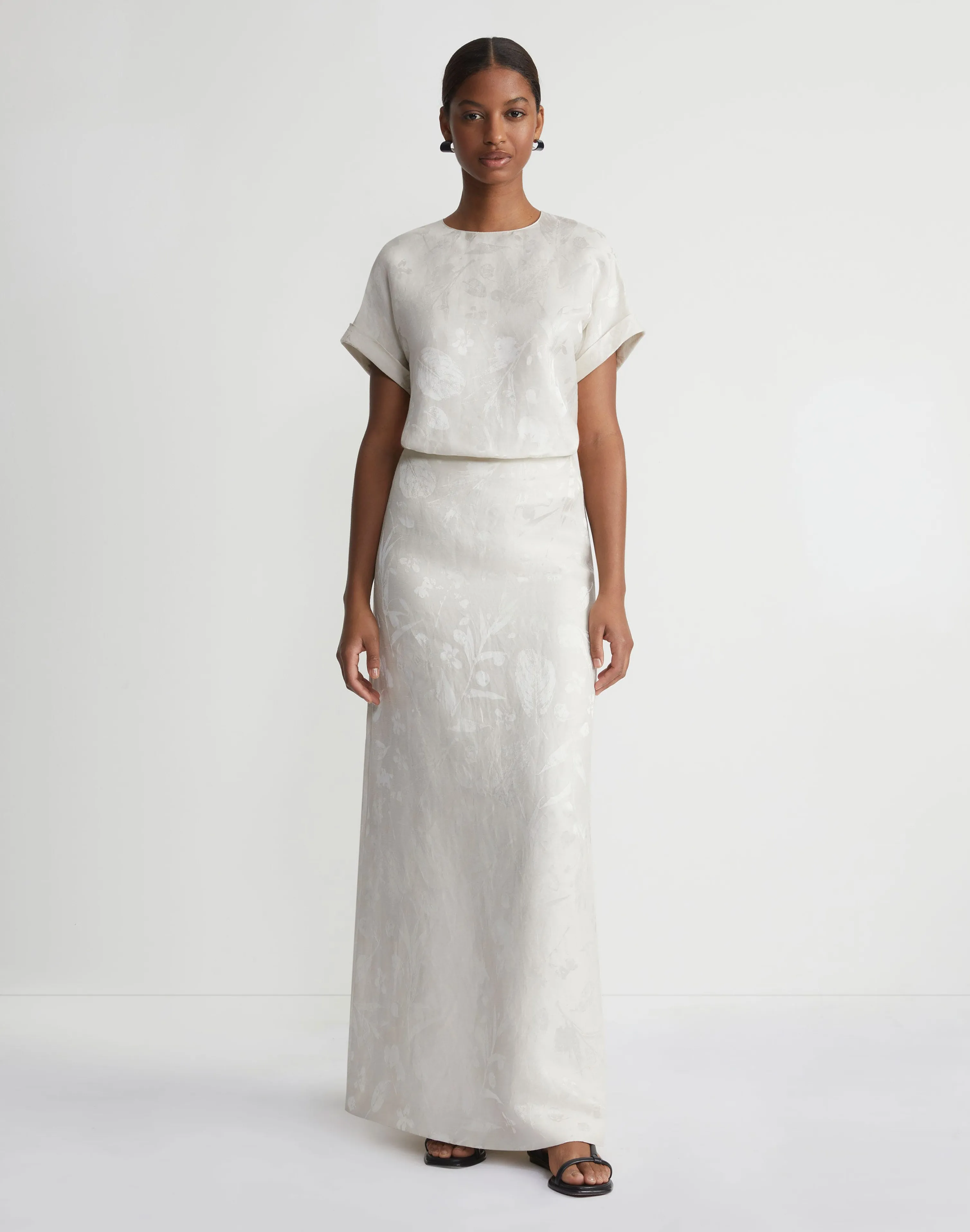 Eco Flora Jacquard Linen-Viscose T-Shirt Blouse