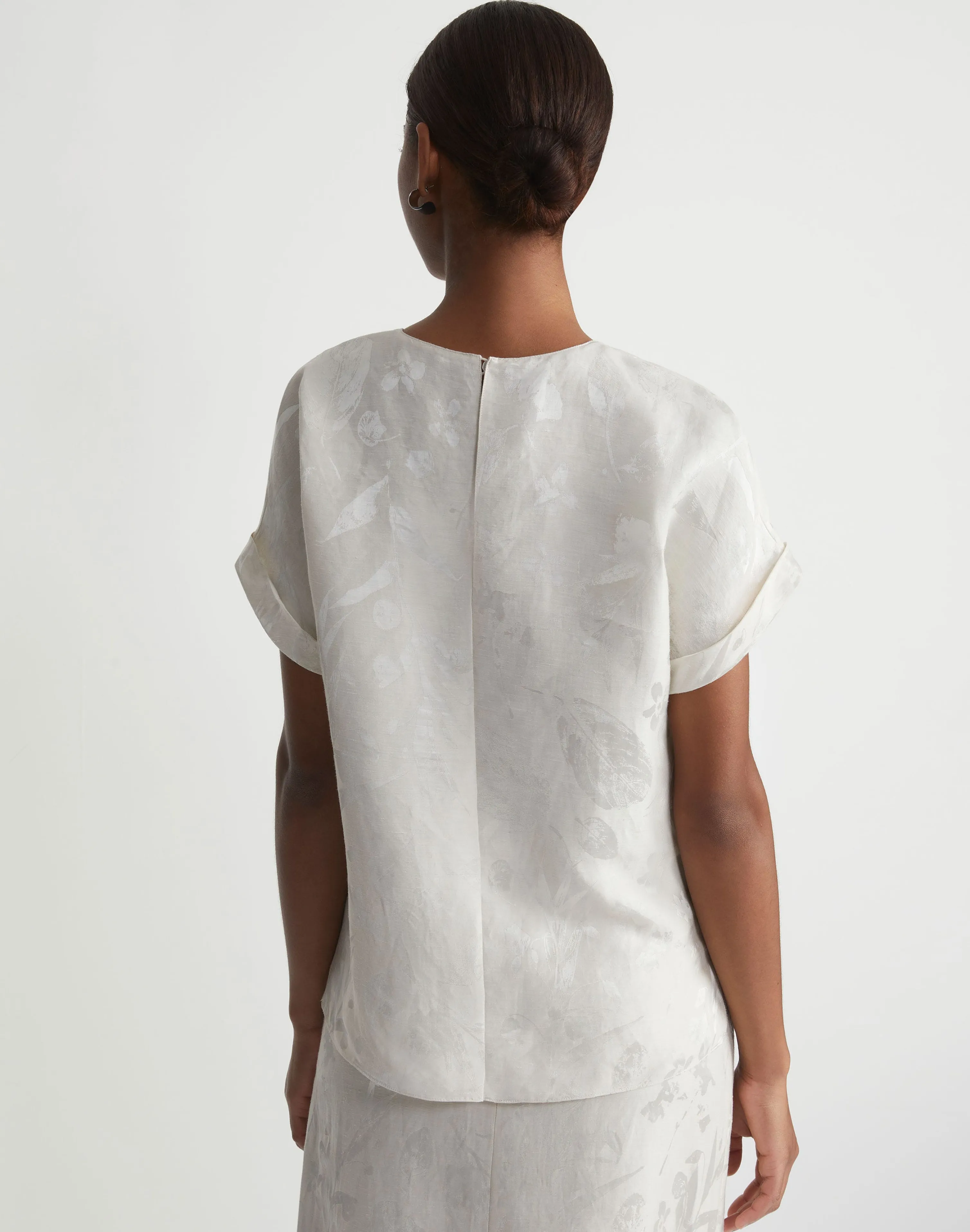 Eco Flora Jacquard Linen-Viscose T-Shirt Blouse