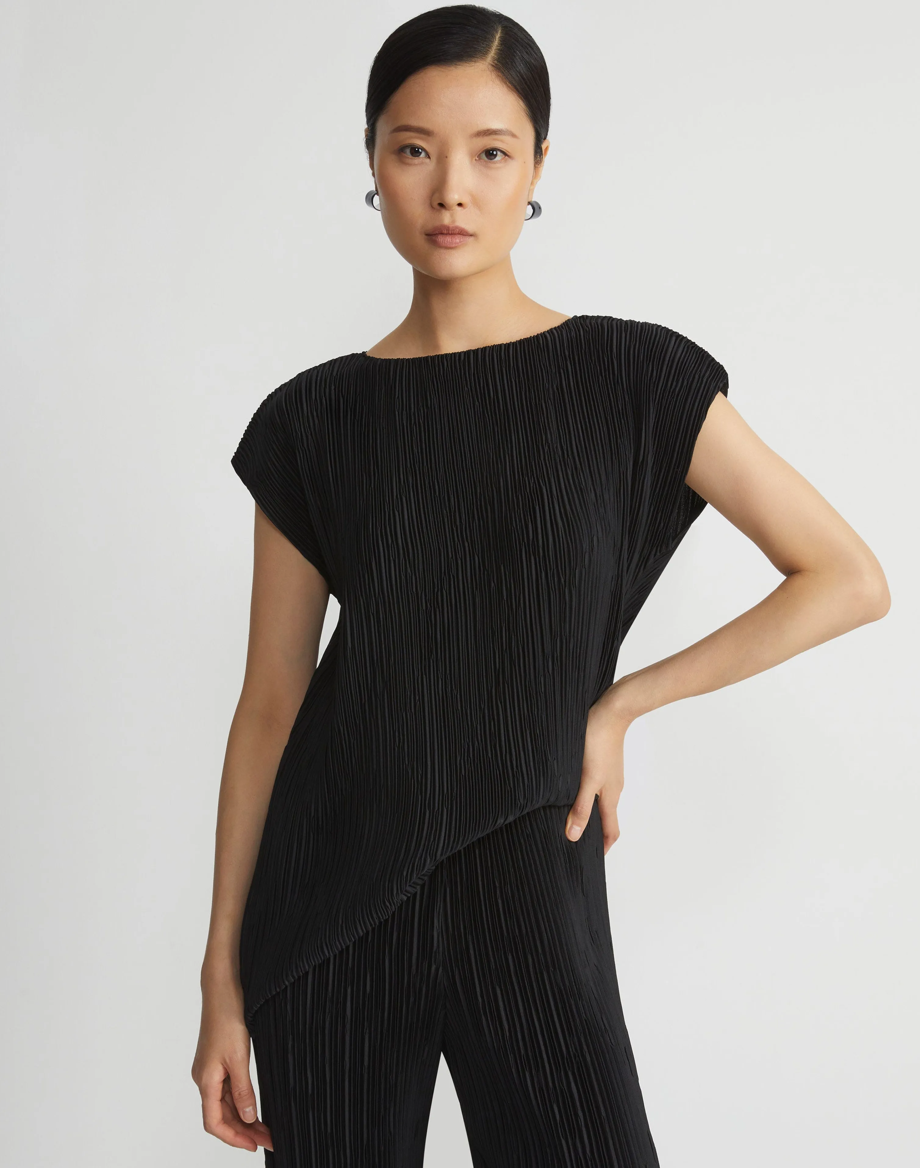 Recycled Poly Satin Plissé Dolman Blouse