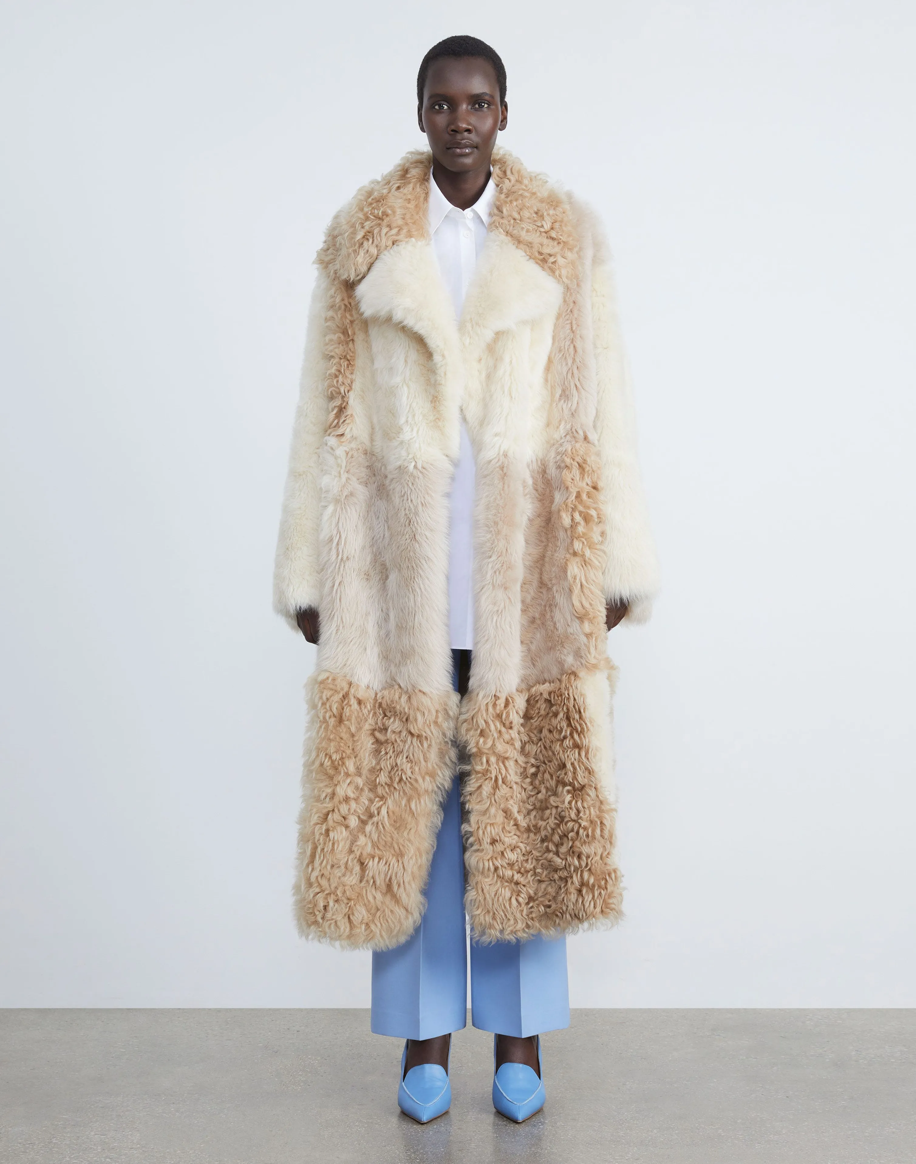 Long Hair Shearling Reversible Double-Breasted Overcoat