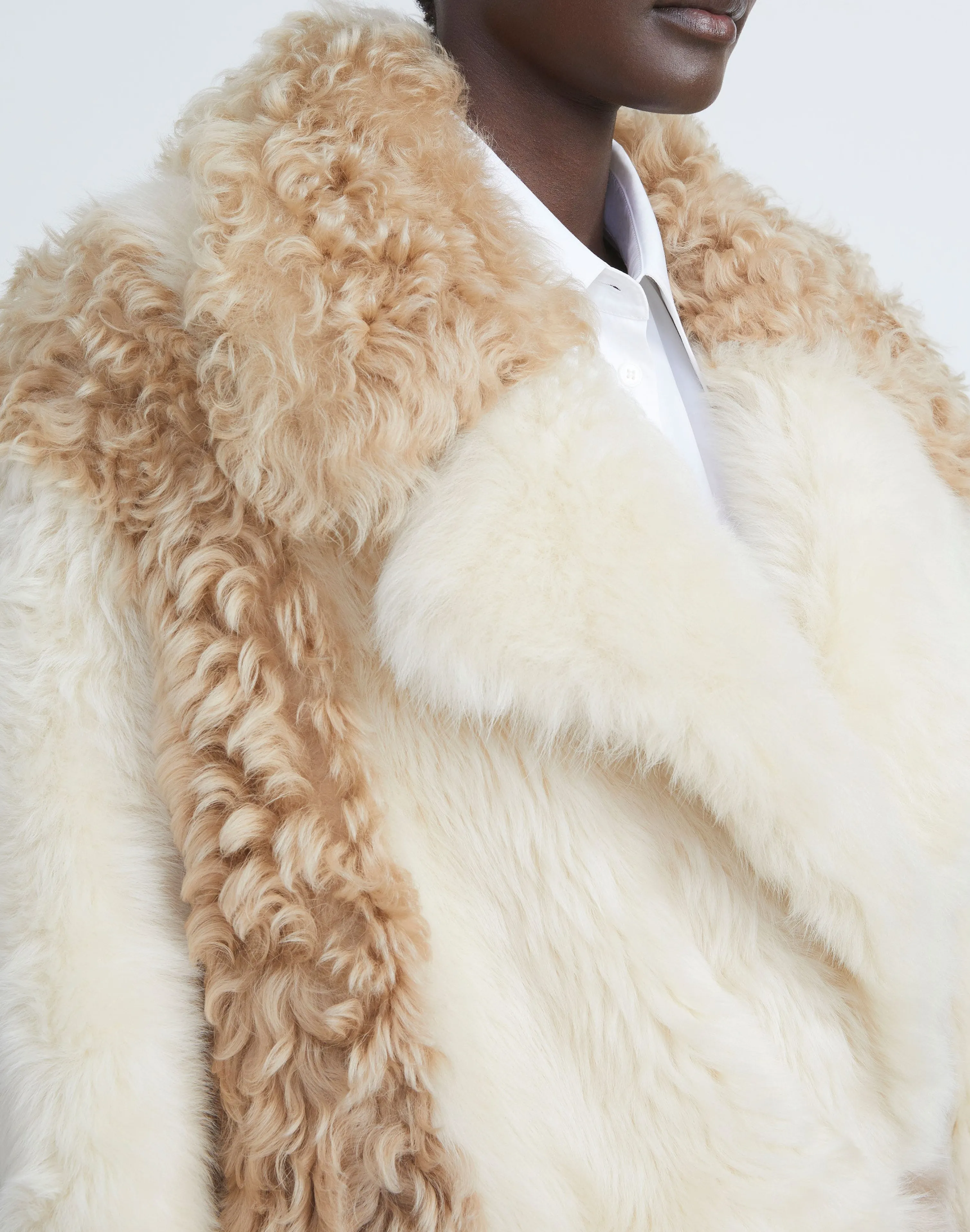 Long Hair Shearling Reversible Double-Breasted Overcoat