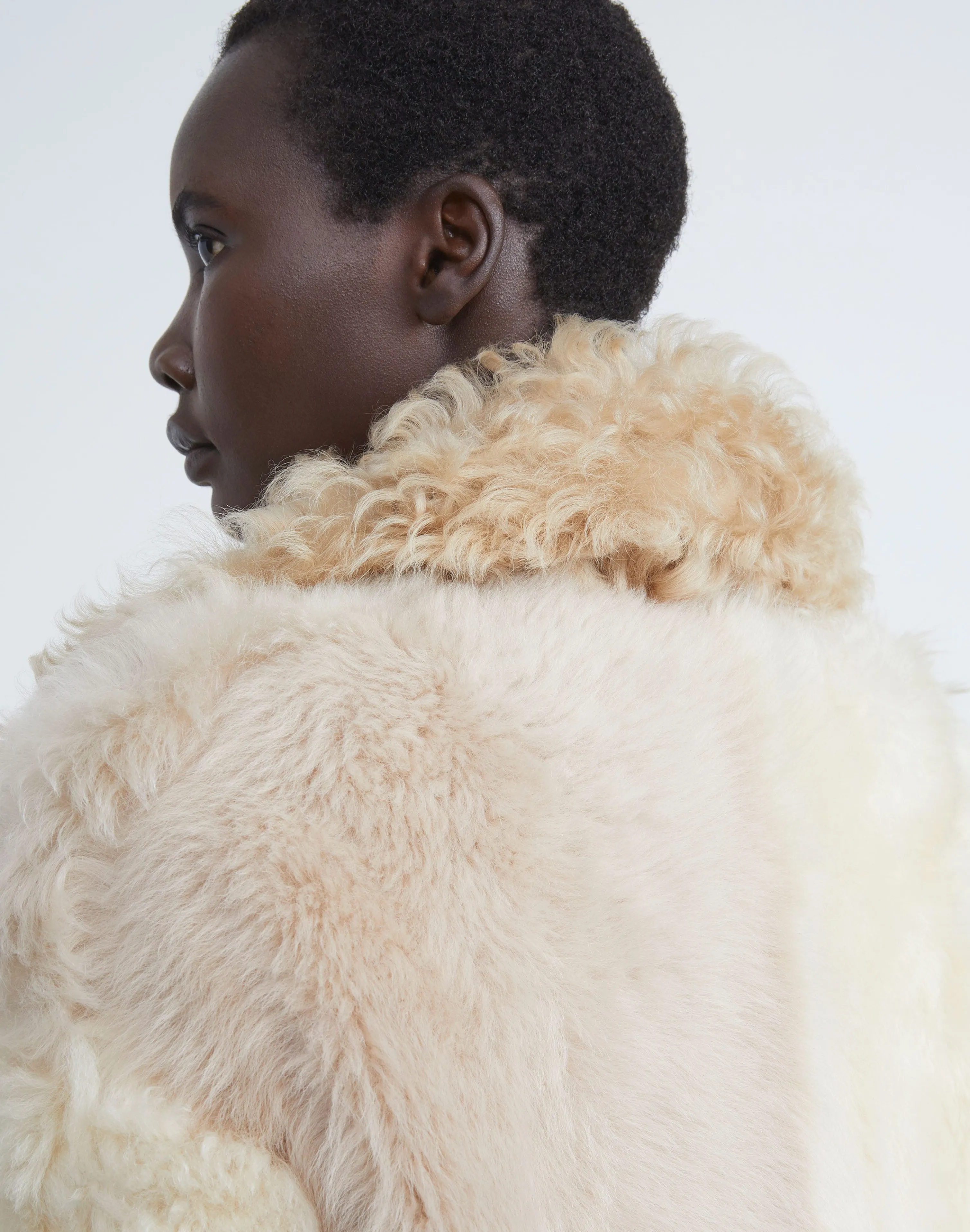 Long Hair Shearling Reversible Double-Breasted Overcoat