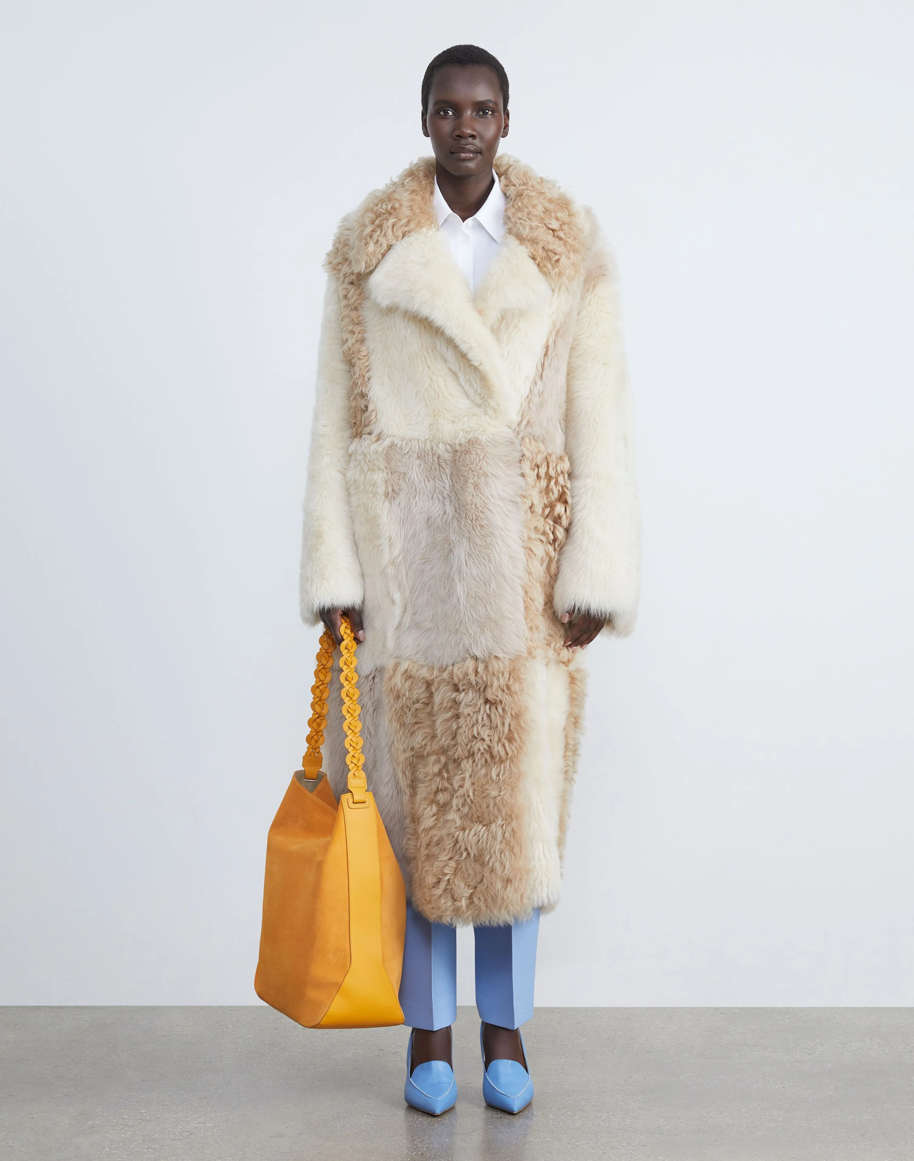 Long Hair Shearling Reversible Double-Breasted Overcoat