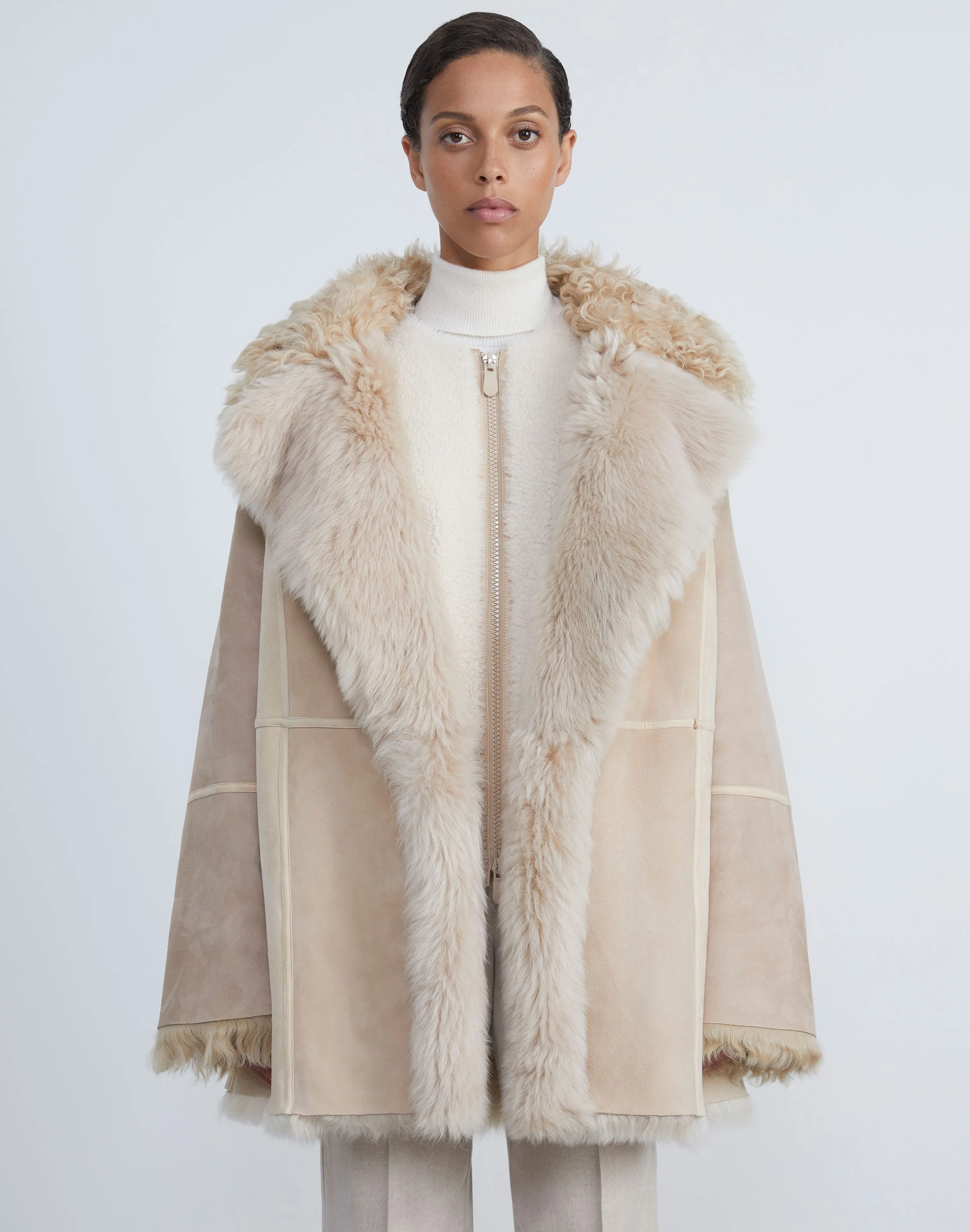 Shearling Reversible Double-Breasted Oversized Peacoat